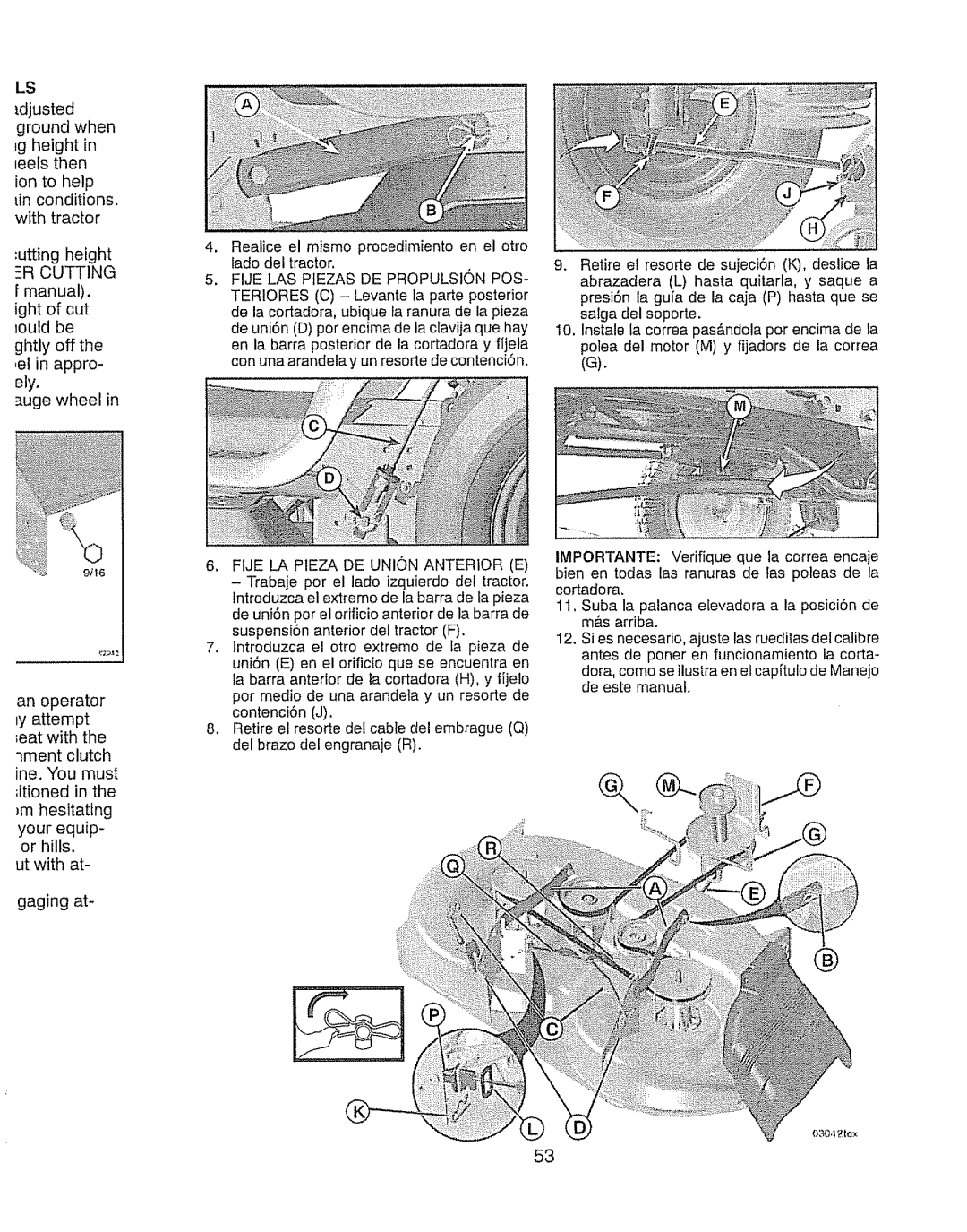 Craftsman 917.289280 manual Tin conditions, Fije LA P1EZA DE Union Anterior E 