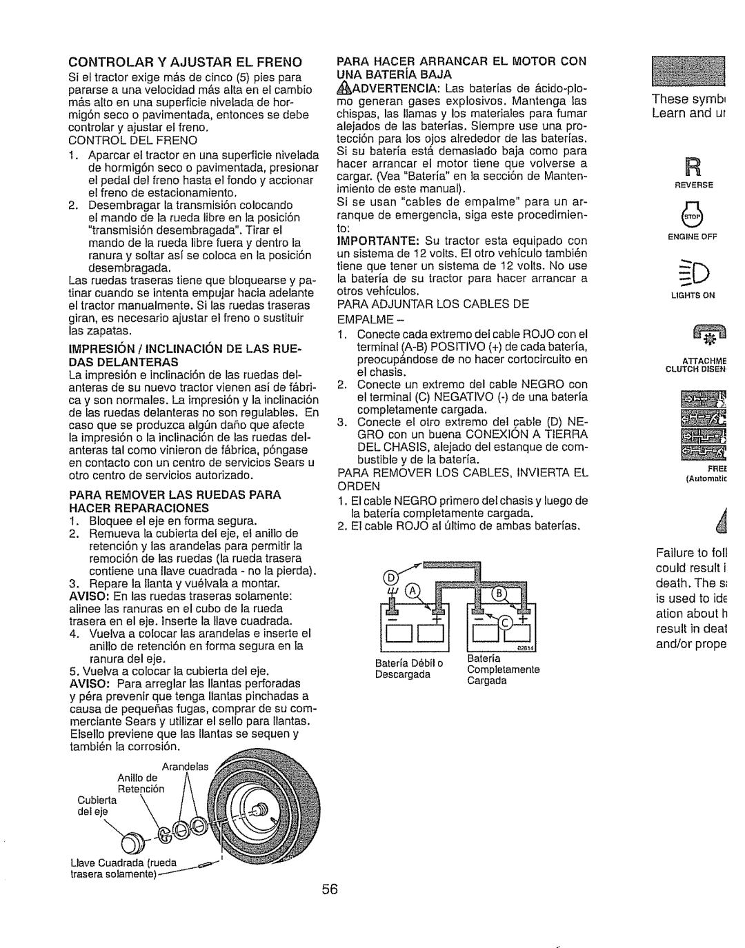 Craftsman 917.289280 Impresion / Inclinacion DE LAS RUE DAS Delanteras, Para Remover LAS Ruedas Para Hacer Reparaciones 