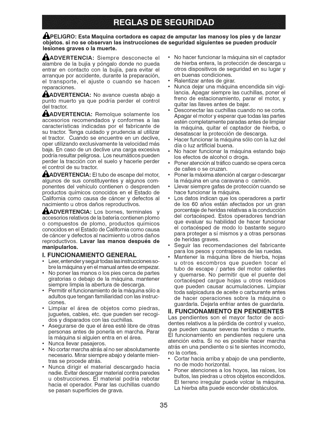 Craftsman 917.289281 manual Funcionamiento General 