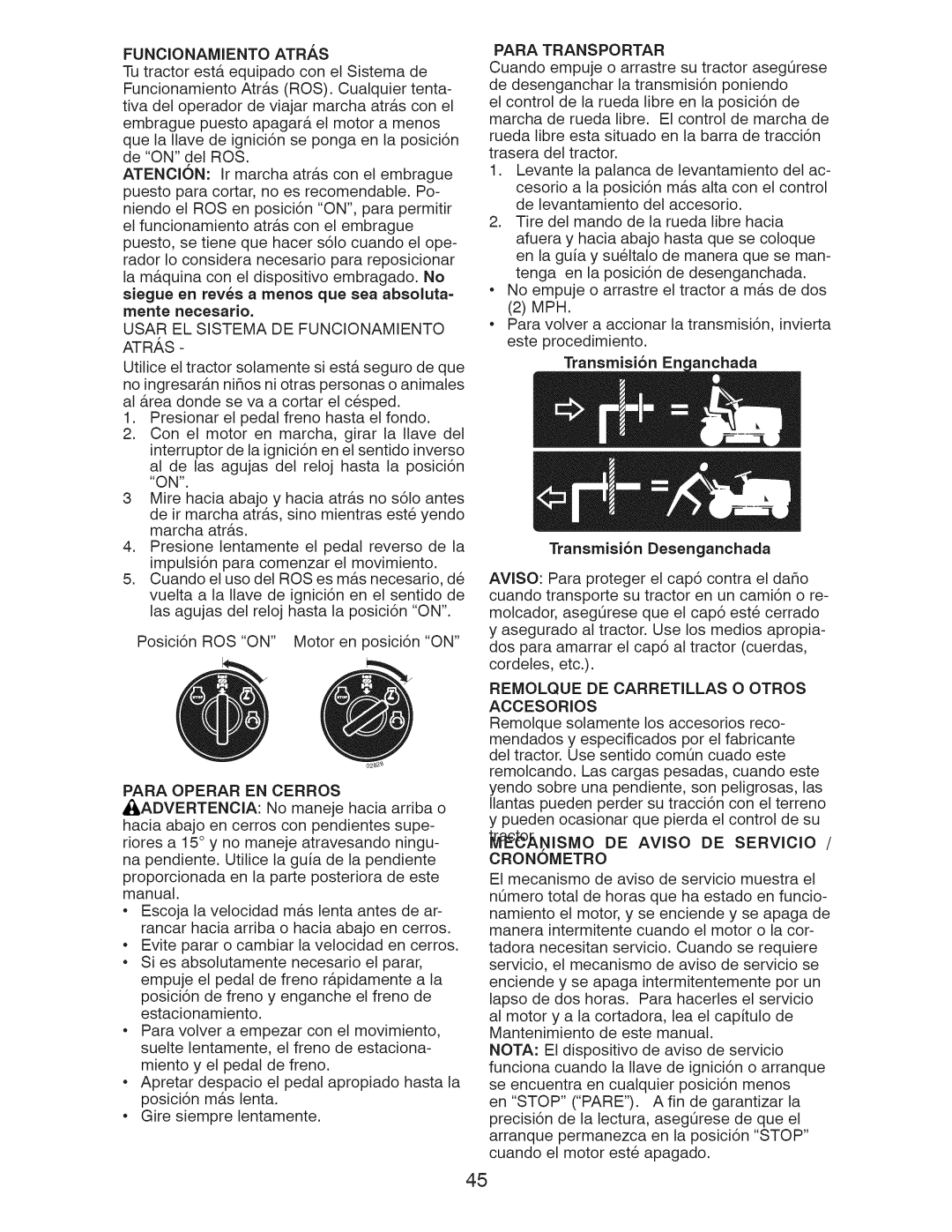 Craftsman 917.289281 manual Transmisi6n Eric anchada #ansmisi6n Desenganchada 