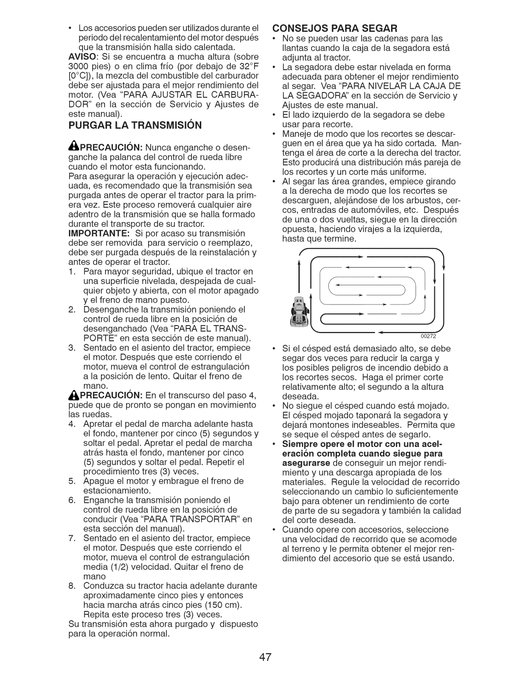 Craftsman 917.289281 manual Purgar LA Transmision, Consejos Para Segar 