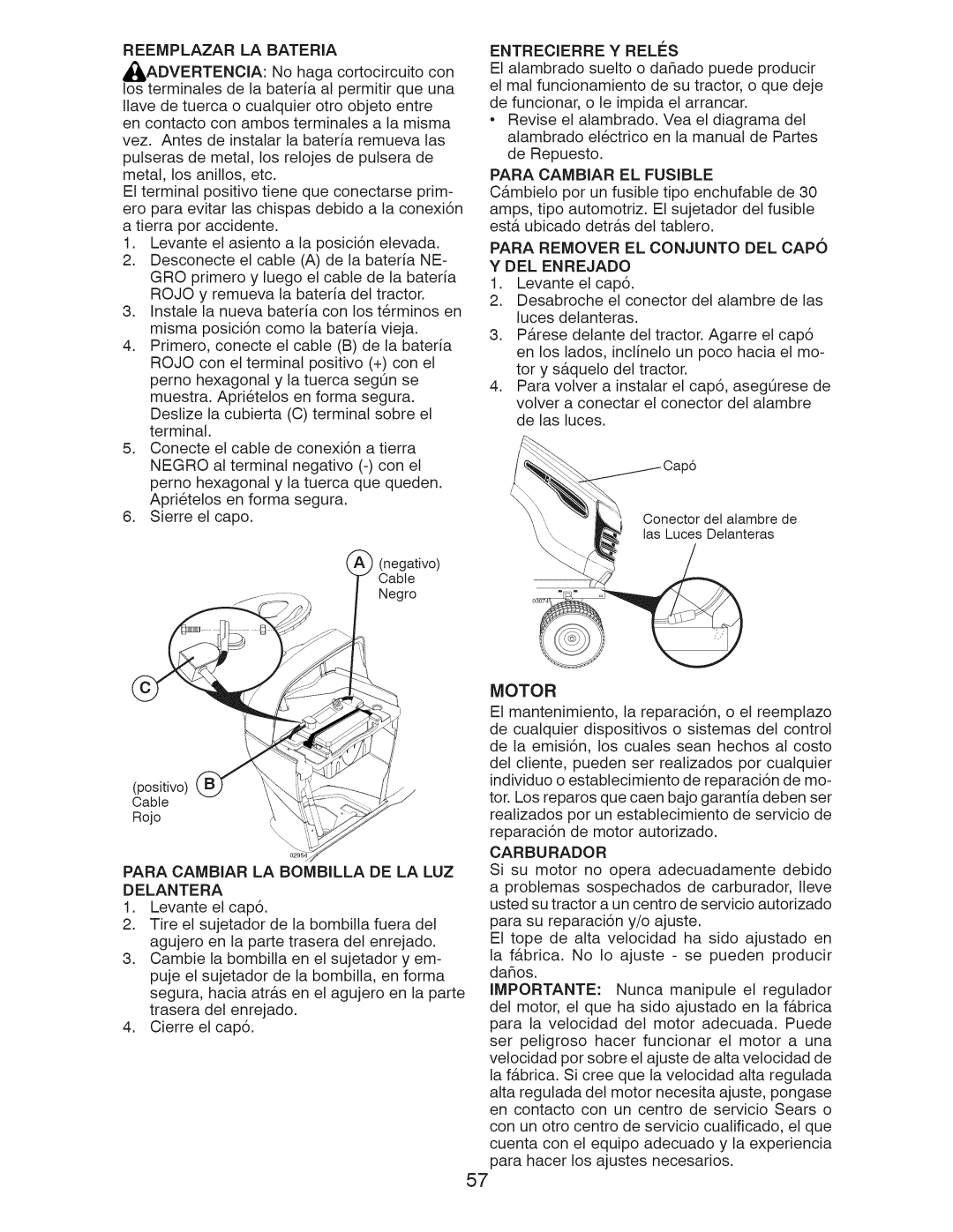 Craftsman 917.289281 manual Para Cambiar LA Bombilla DE LA LUZ Delantera 