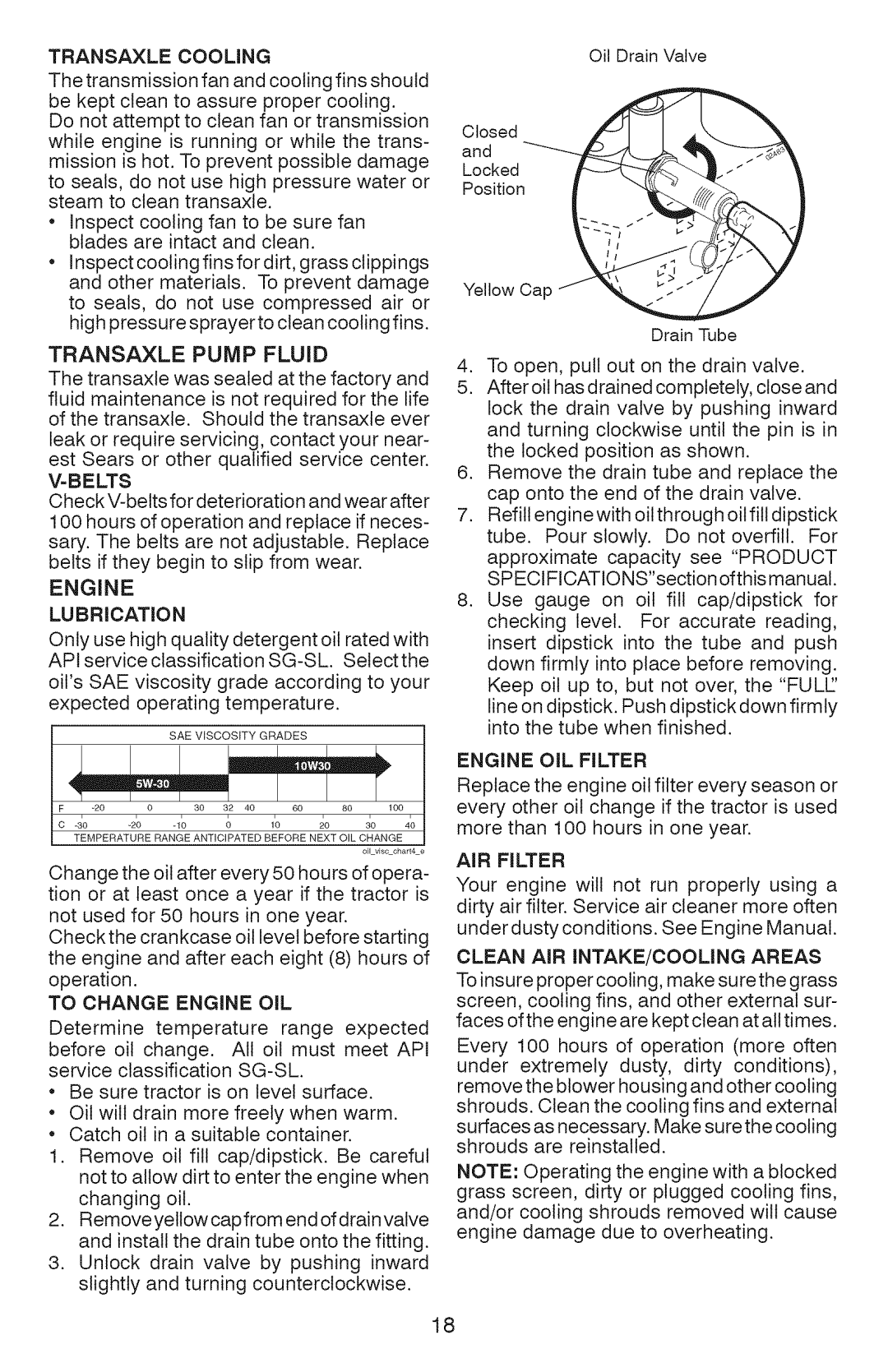 Craftsman 917.28934 owner manual Transaxle Pump Fluid, =Belts, LUBRiCATiON, Engine OiL Filter, AiR Filter 