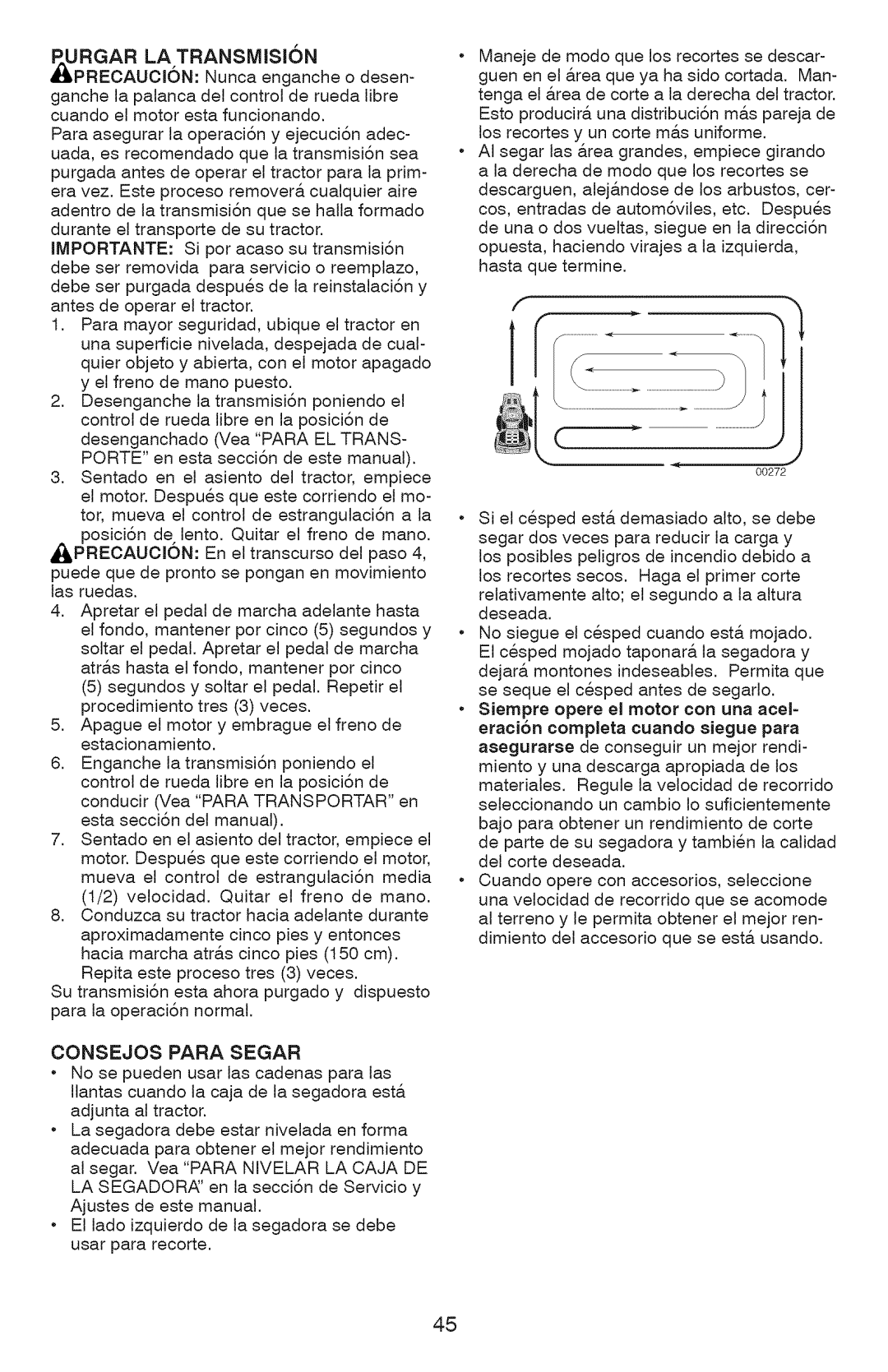 Craftsman 917.28934 owner manual Rgar LA Transmisjon, Consejos Para Segar 