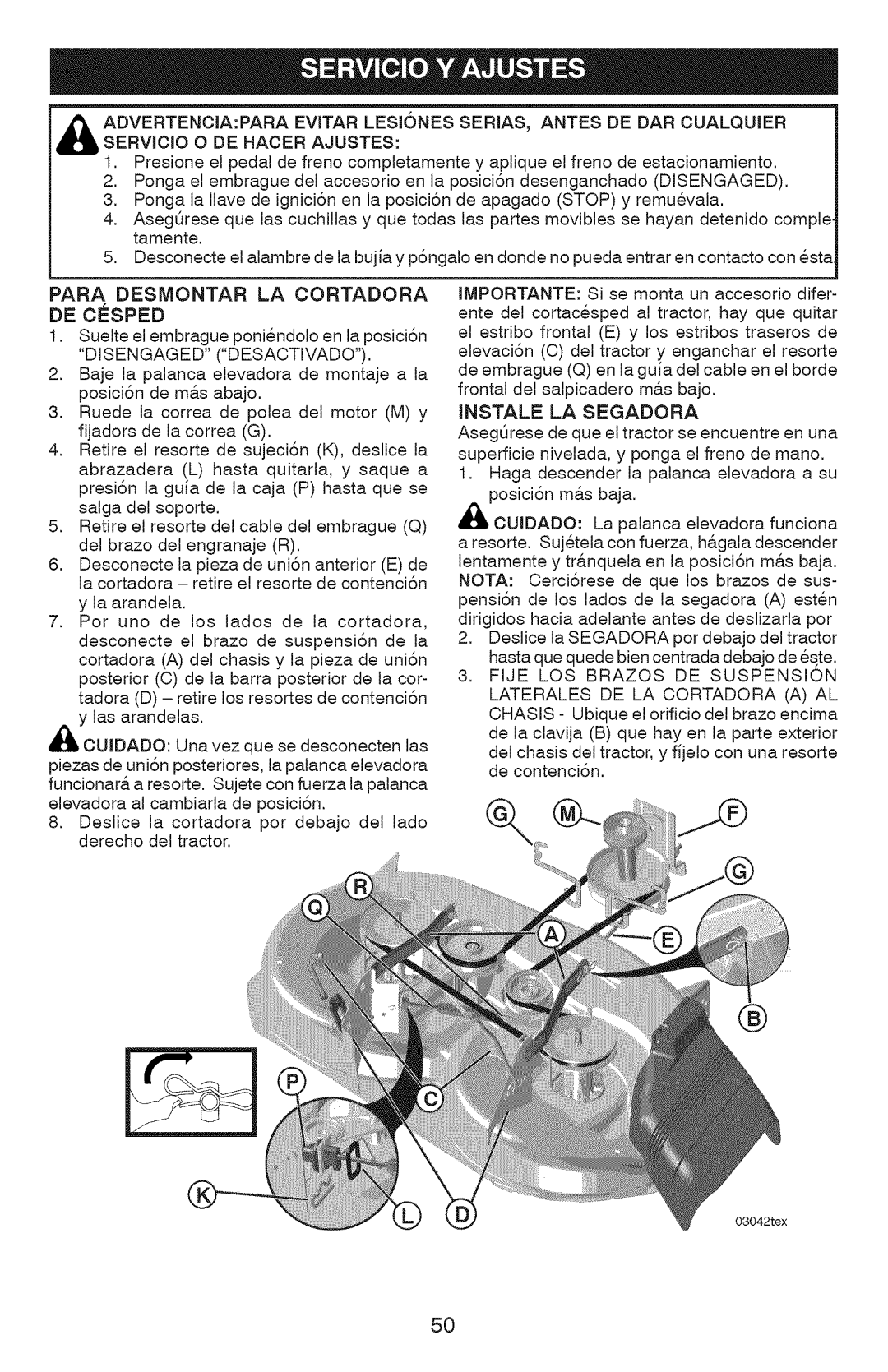 Craftsman 917.28934 owner manual Para Desmontar, LA Cortadora, De C#Sped, Jnstale LA Segadora 