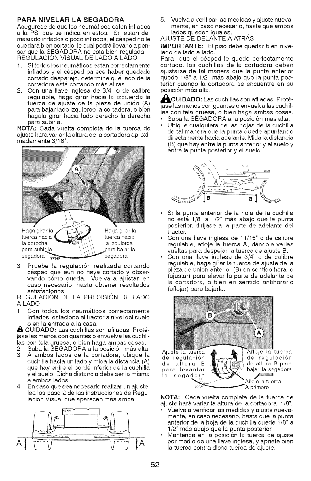 Craftsman 917.28934 Para Nivelar LA Segadora, Regulacion Visual DE Lado a Lado, Regulacion DE LA Precision DE Lado 