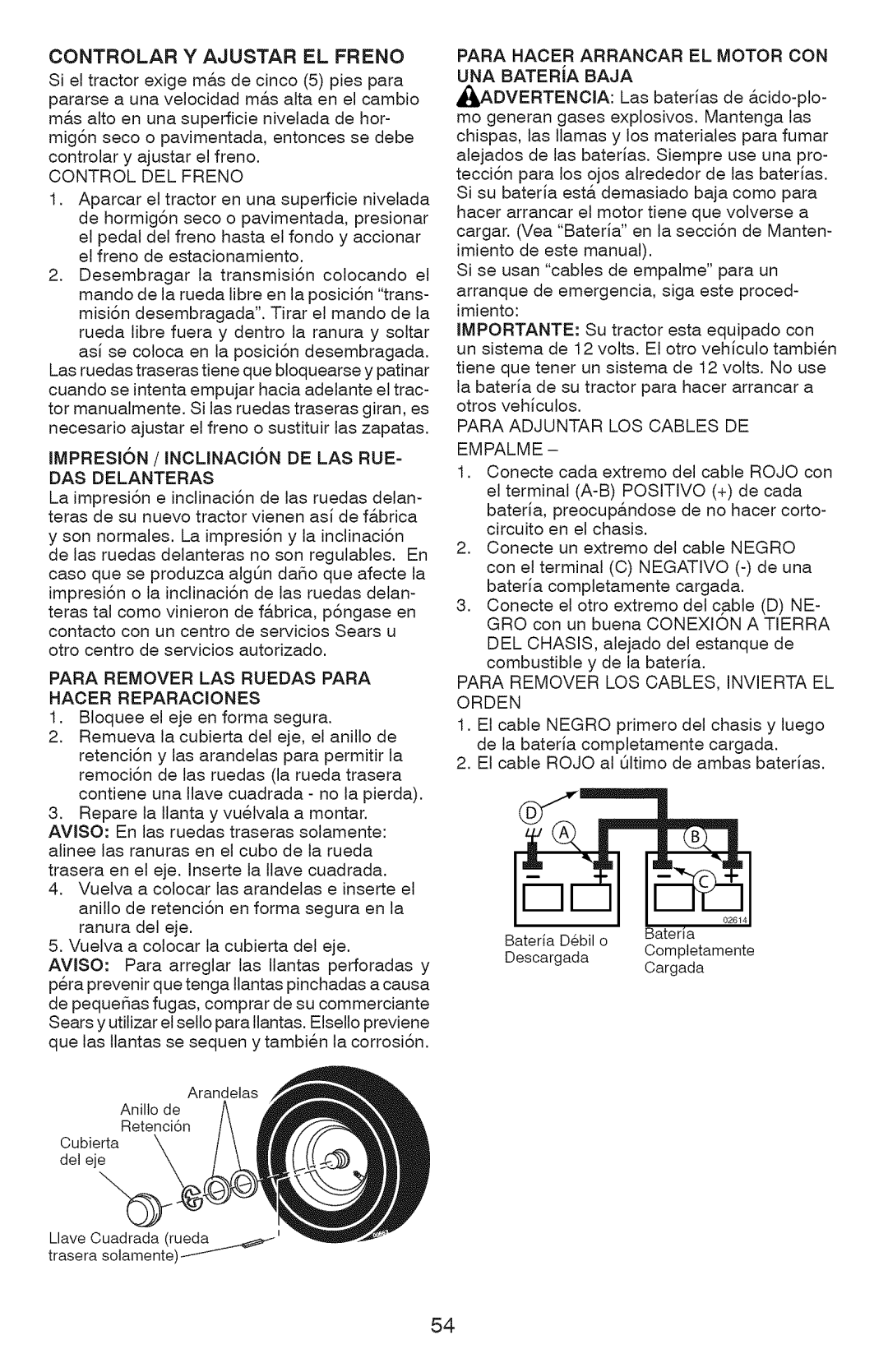 Craftsman 917.28934 Controlar Y Ajustar EL Freno, Control DEL Freno, DAS Delanteras, Para Adjuntar LOS Cables DE Empalme 