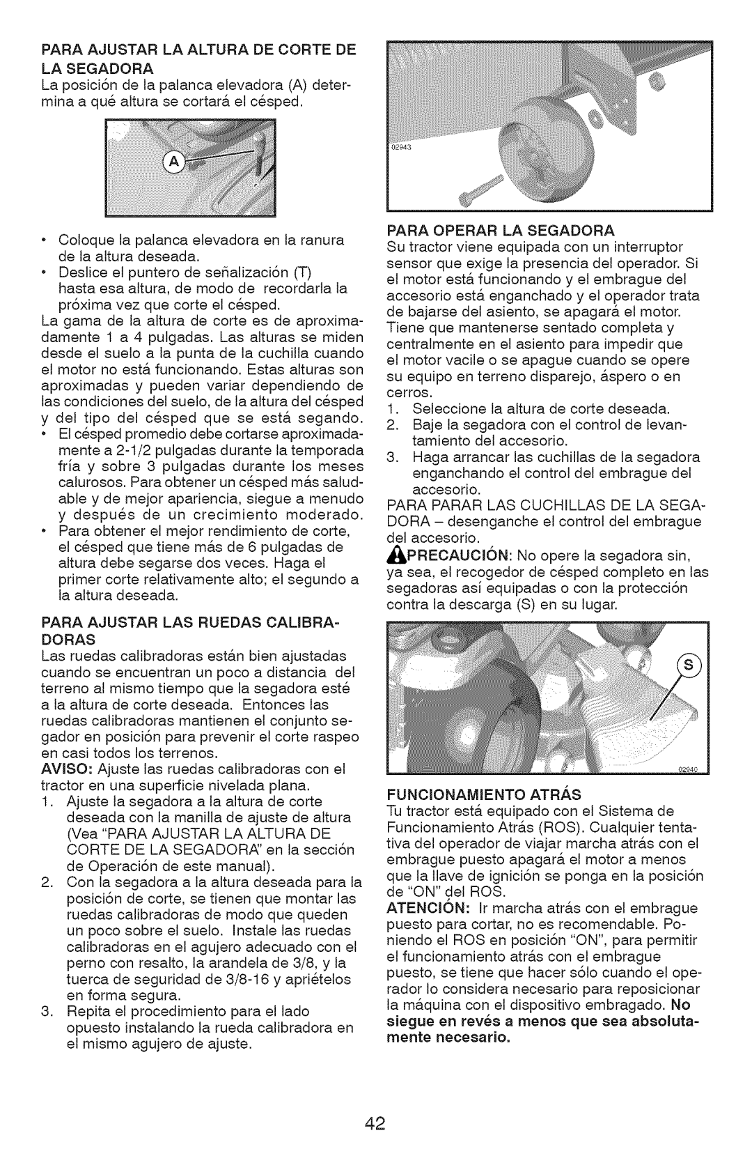 Craftsman 917.28934 owner manual Para Ajustar La Altura De Corte De La Segadora 