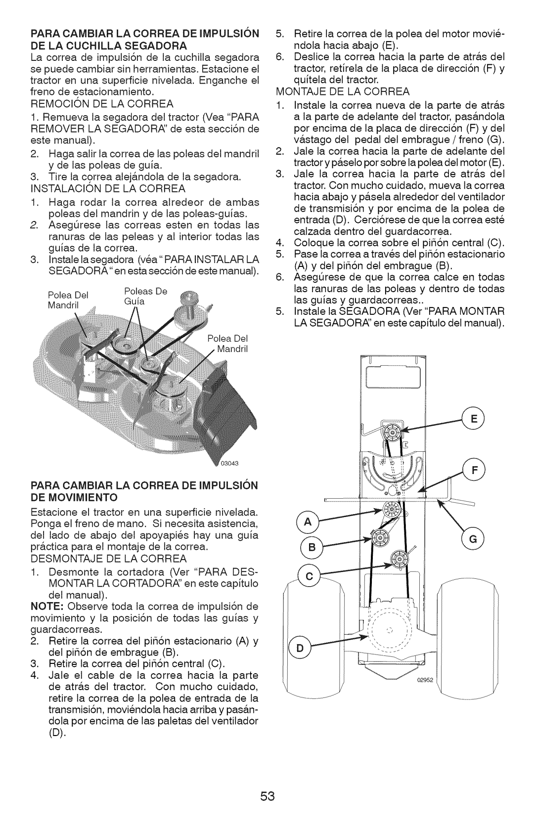 Craftsman 917.28934 owner manual REMOCI6N DE LA CORREA 