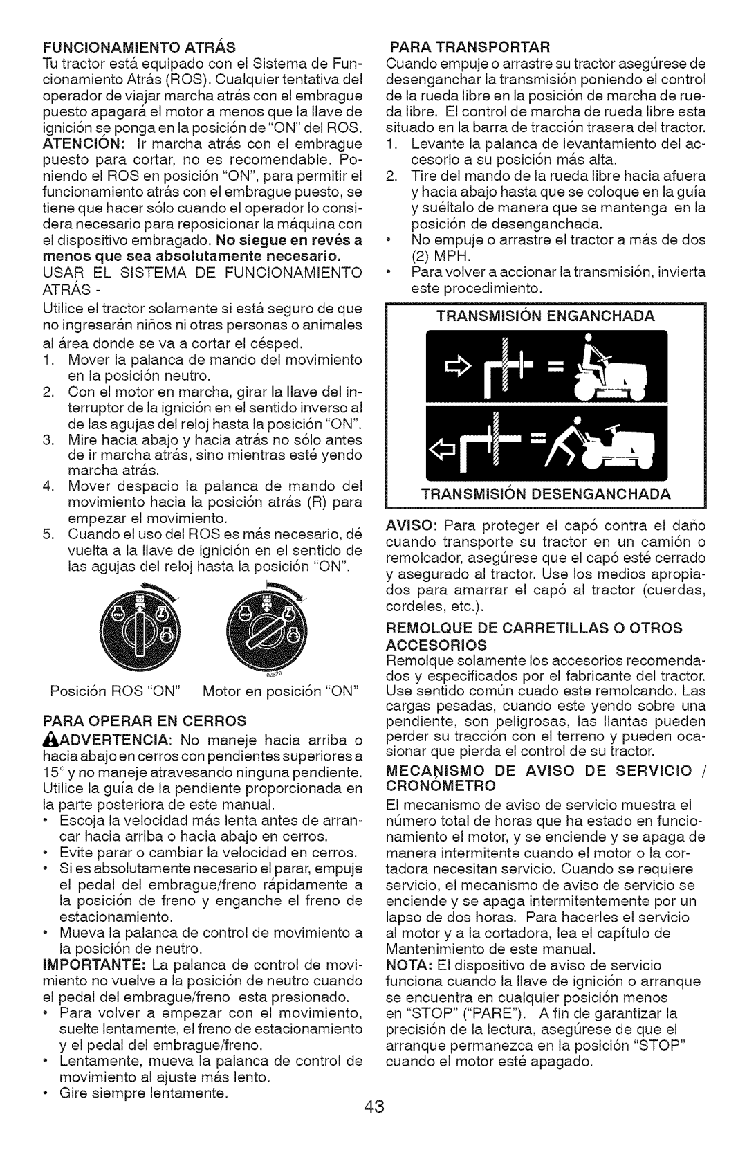 Craftsman 917.289360, YT 4000 owner manual Mecanjsmo, Cronometro 