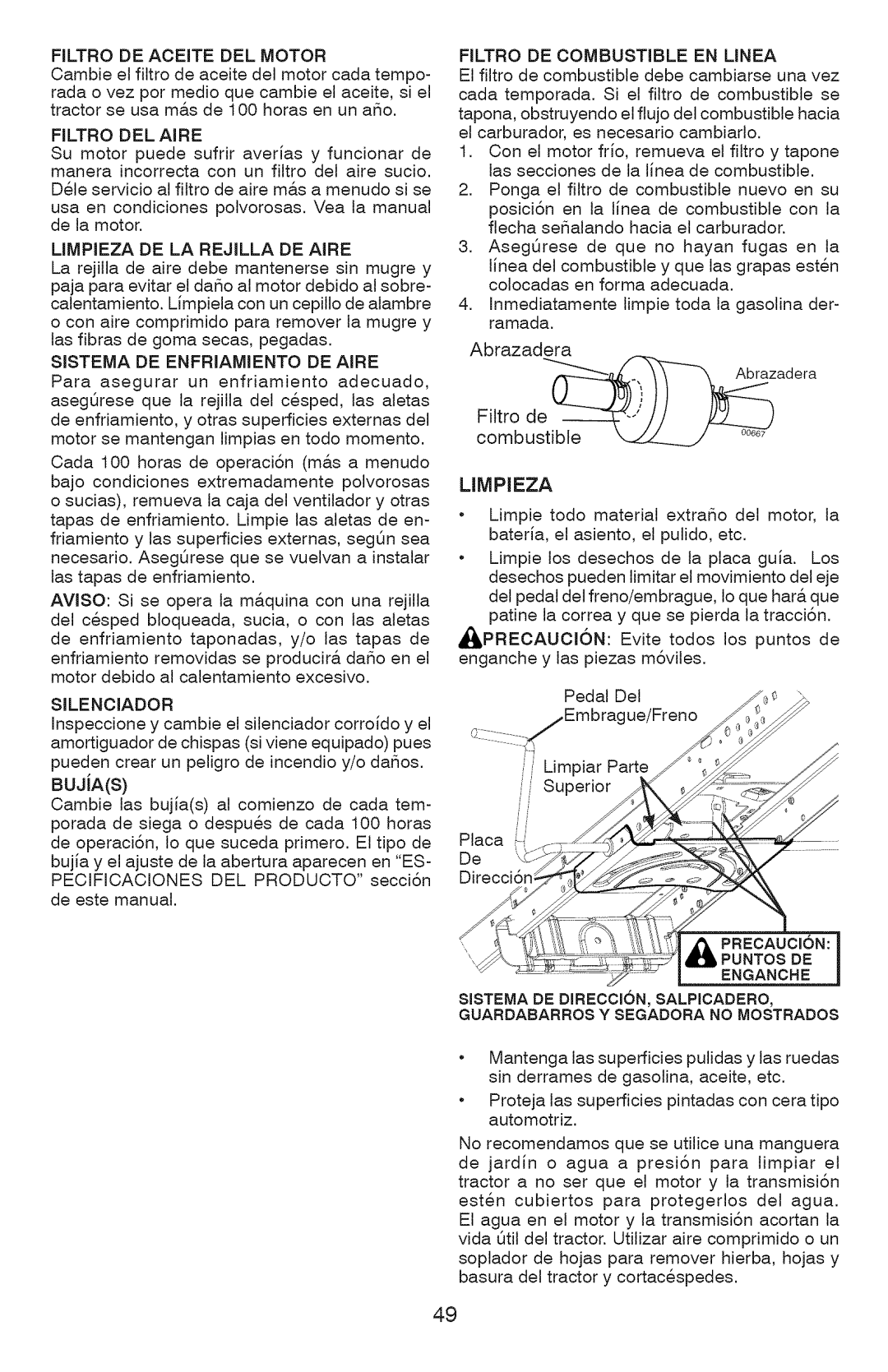 Craftsman 917.289360, YT 4000 owner manual Limpieza 