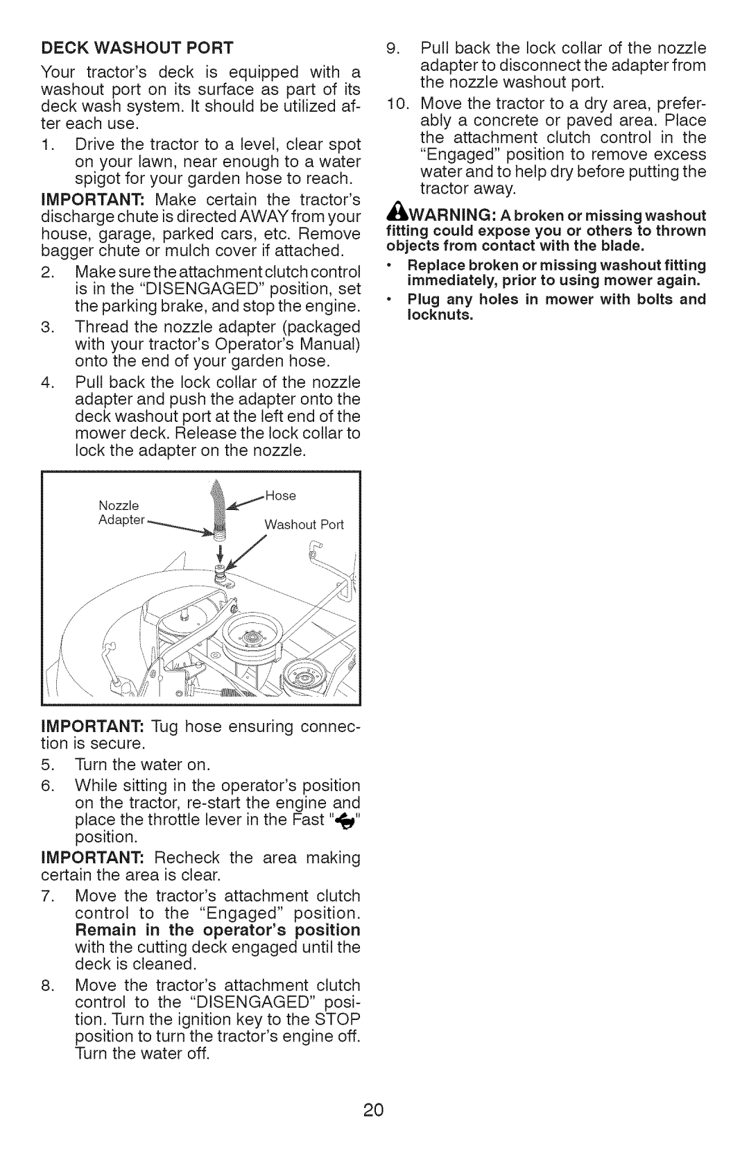 Craftsman 917.289362 owner manual Deck Washout Port 