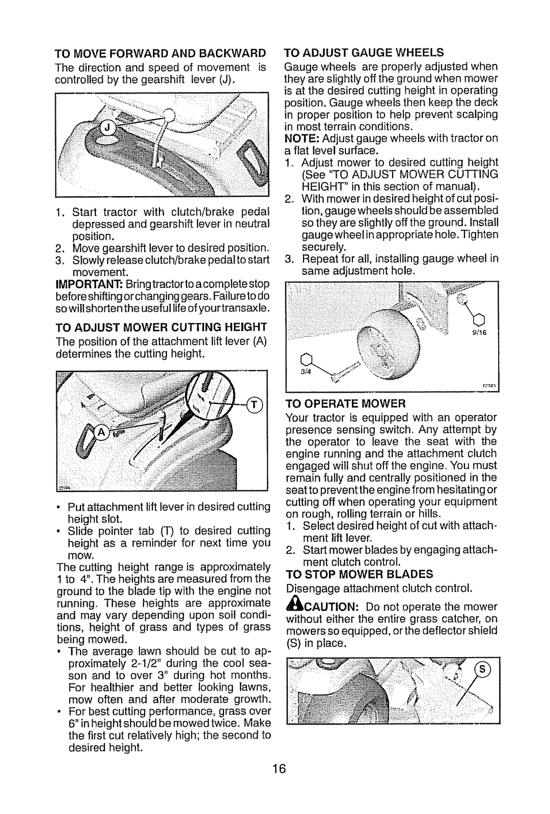 Craftsman 917.28945 To Move Forward and Backward, To Adjust Mower Cutting Height, To Adjust Gauge Wheels, To Operate Mower 