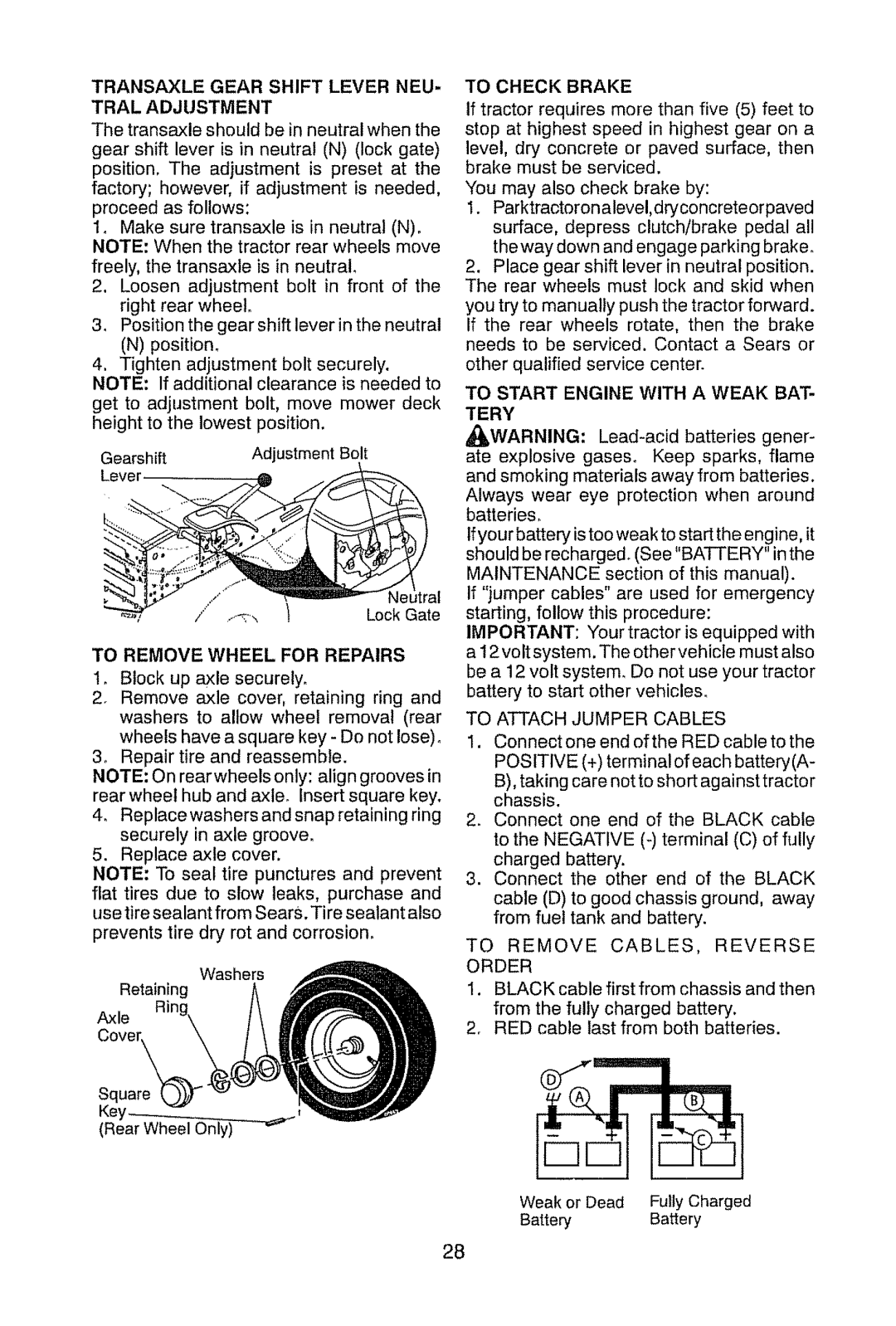 Craftsman 917.28945 owner manual To Remove Wheel for Repairs, Tery 