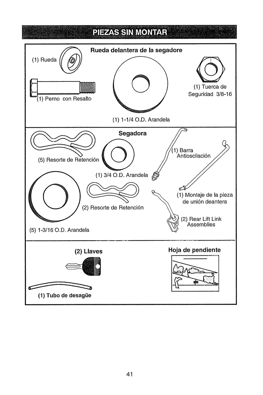 Craftsman 917.28945 owner manual Rueda delantera de la segadore, Tubo de desage 