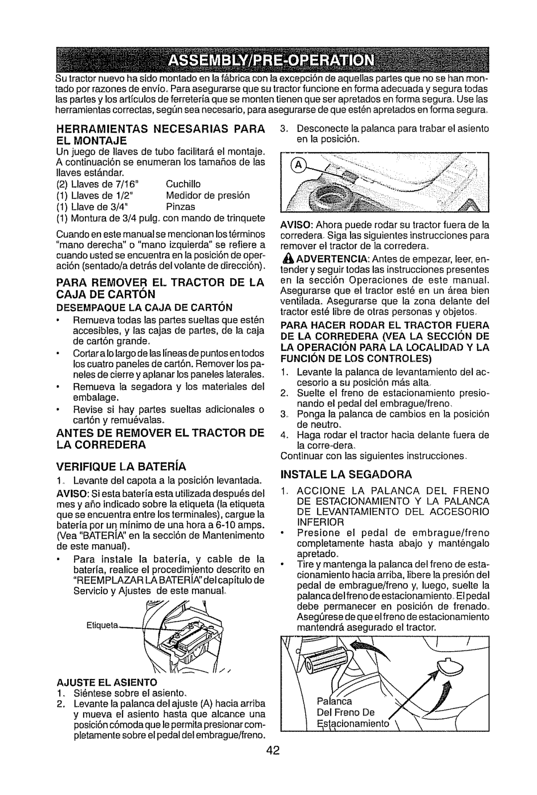 Craftsman 917.28945 owner manual Herramientas Necesarias Para EL Montaje, Antes DE Remover EL Tractor DE LA Corredera 