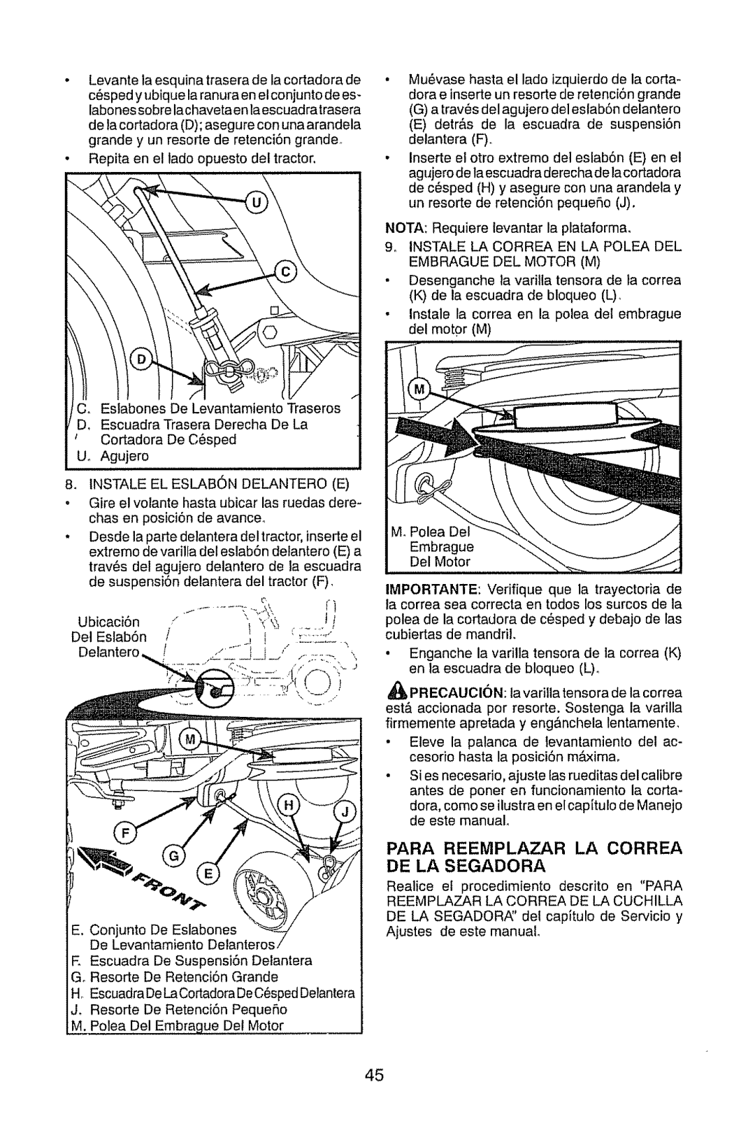 Craftsman 917.28945 Instale LA Correa EN LA Polea DEL Embrague DEL Motor M, Reemplazar LA Correa DE LA Cuchilla 