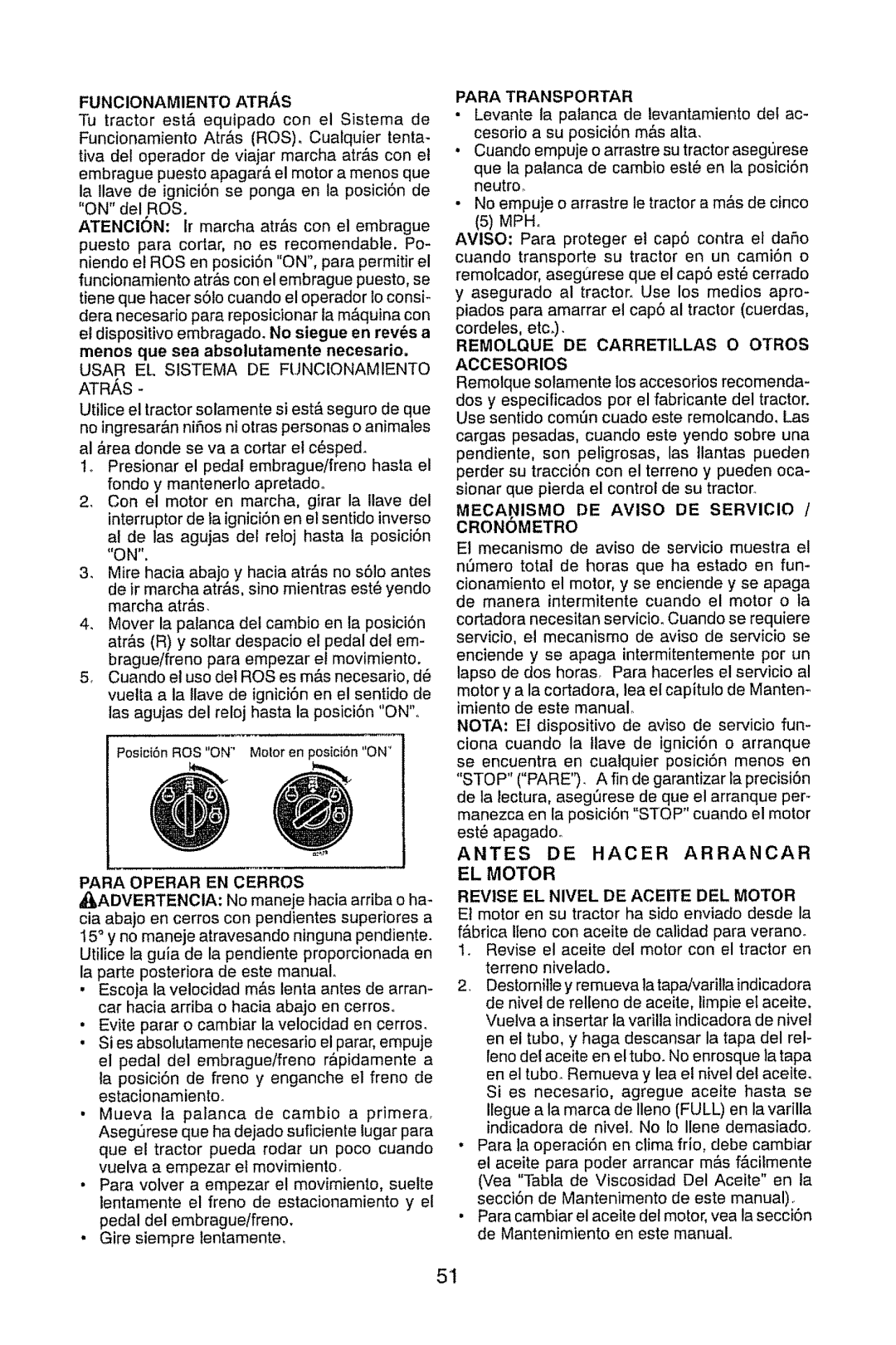 Craftsman 917.28945 Funcionamiento ATR/S, Remolque DE Carretillas O Otros Accesorios, MECAt-ISMO DE Aviso DE SERVIClO 