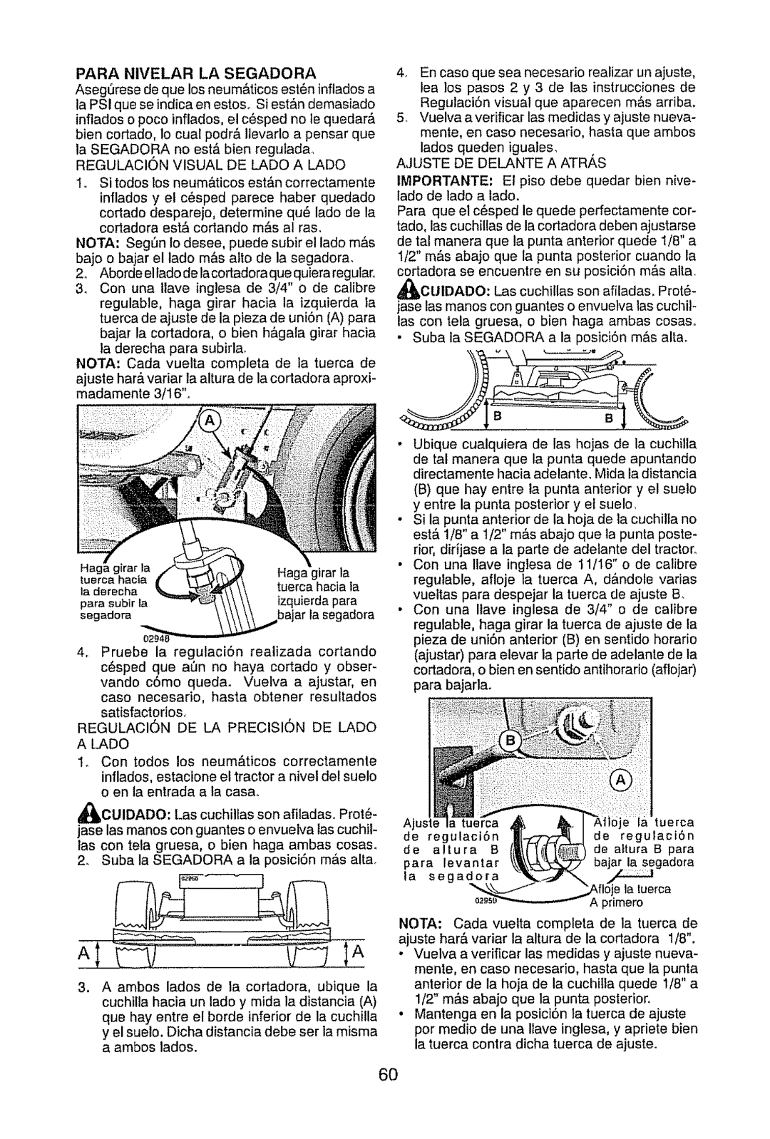 Craftsman 917.28945 Para Nivelar LA Segadora, Regulacion Visual DE Lado a Lado, Regulacion DE LA Precision DE Lado a Lado 