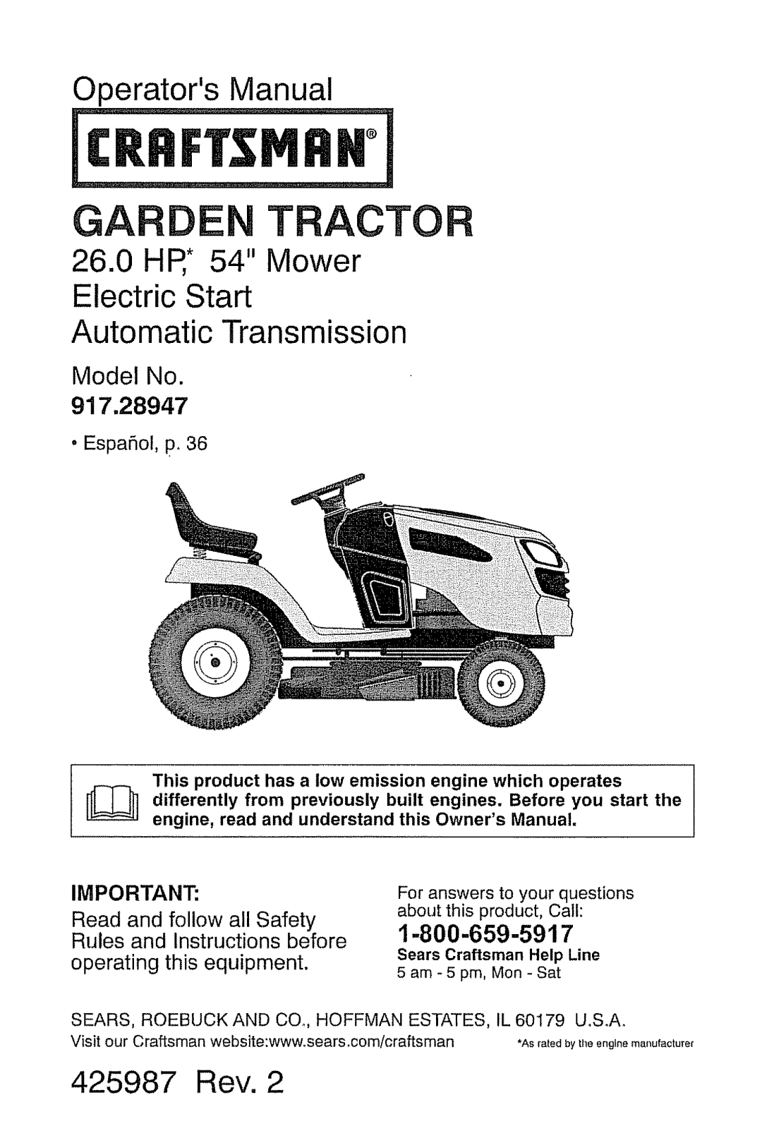 Craftsman 917.289470 manual GA E Tracto 