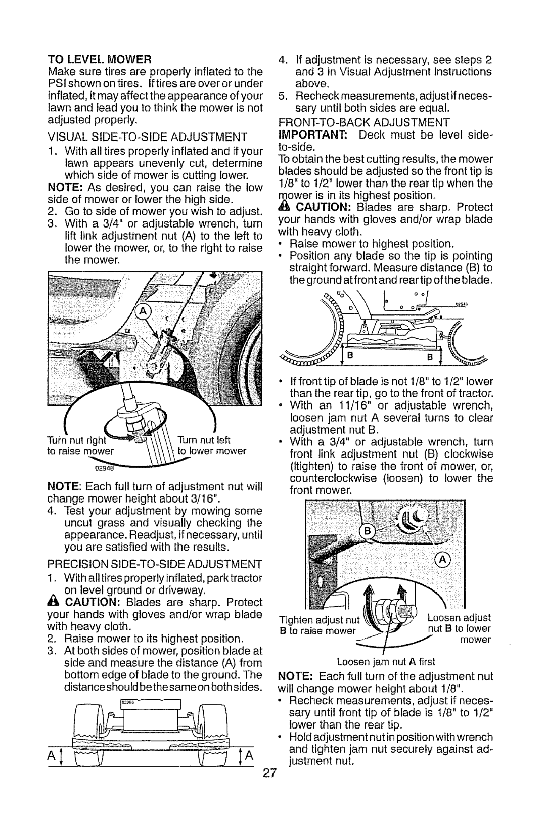 Craftsman 917.289470 manual To Level Mower, Precision SIDE-TO-SIDE Adjustment, FRONTTO-BACK Adjustment 