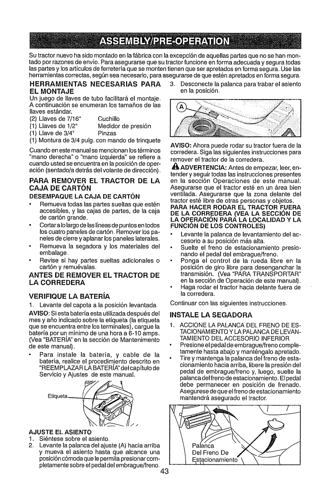 Craftsman 917.289470 manual Herramientas, Para, EL Montaje, Instale LA Segadora 