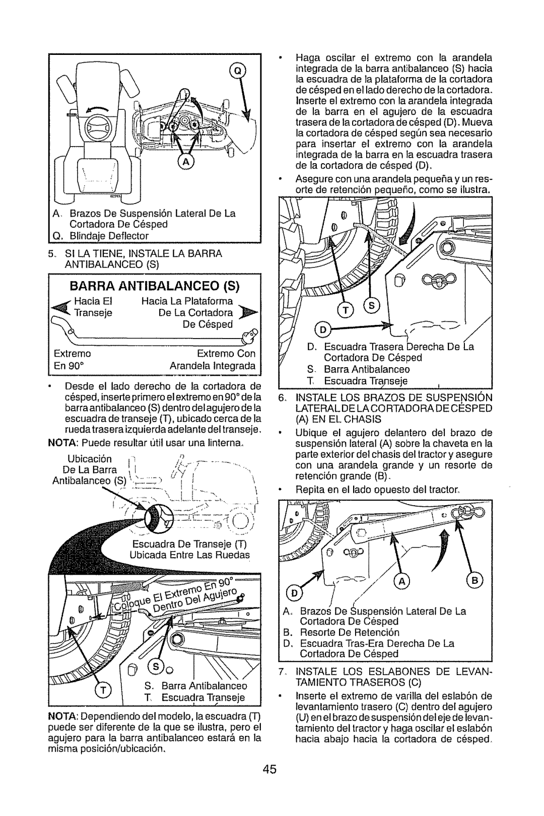 Craftsman 917.28947 SI LA TIENE, Instale LA Barra Antibalanceo S, Instale LOS Eslabones DE LEVAN- Tamiento Traseros C 