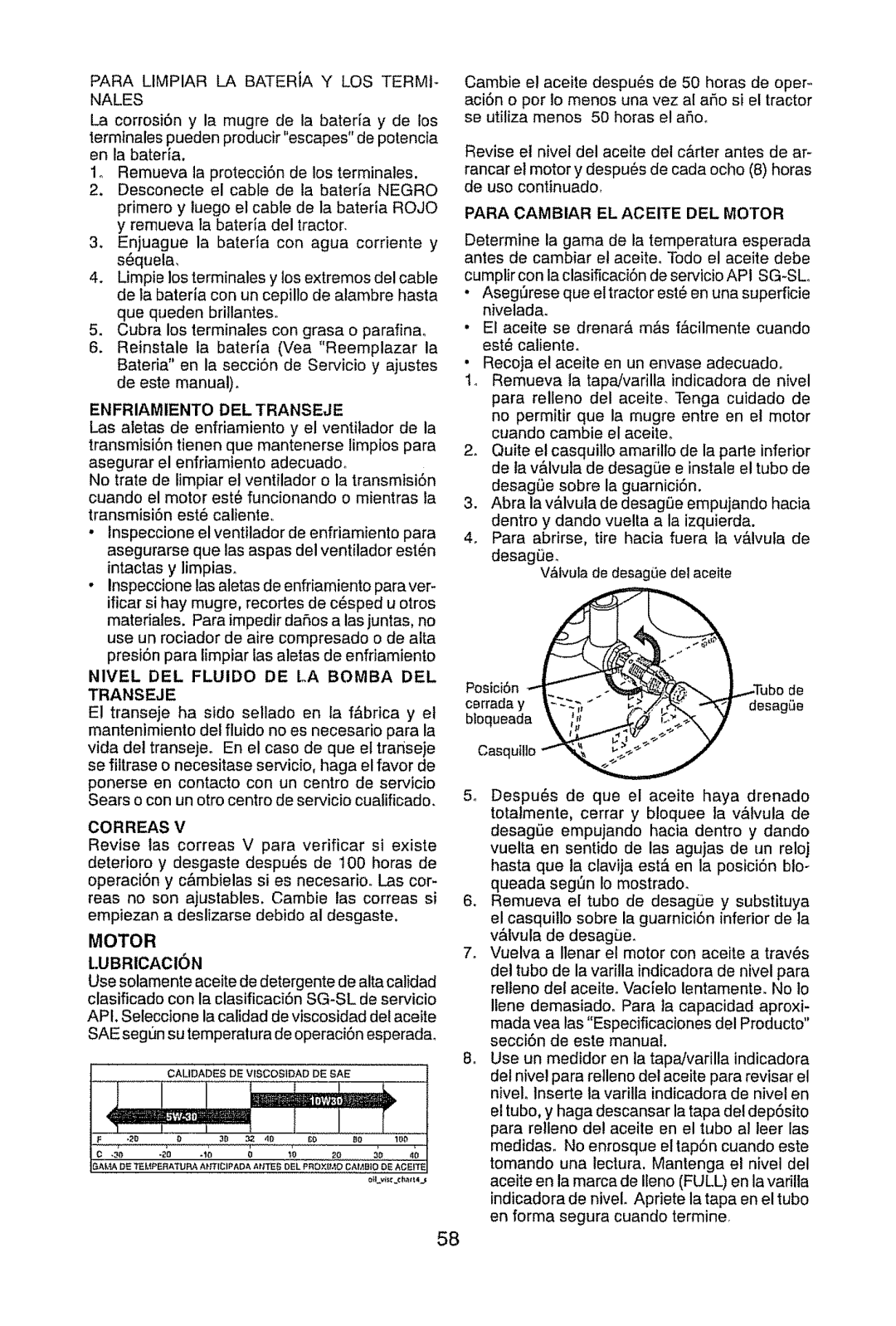 Craftsman 917.289470 manual Nivel DEL Fluido DE LA Bomba DEL Transeje, Motor 