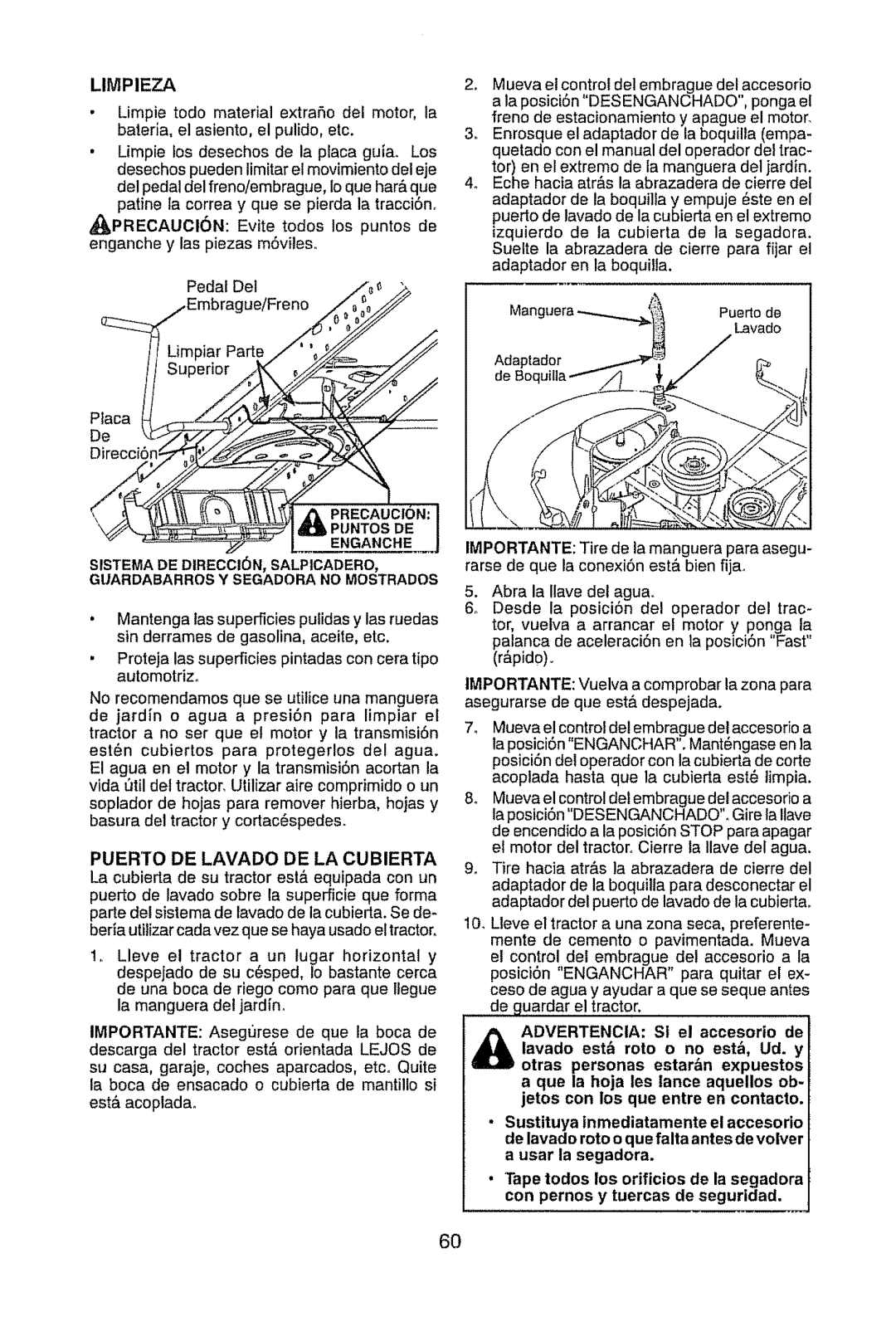 Craftsman 917.289470 manual Limpieza, Puerto DE Lavado DE LA Cubierta, Puerto de 