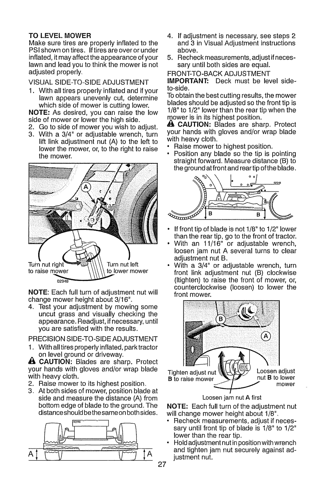Craftsman 917.289470 manual To Level Mower 