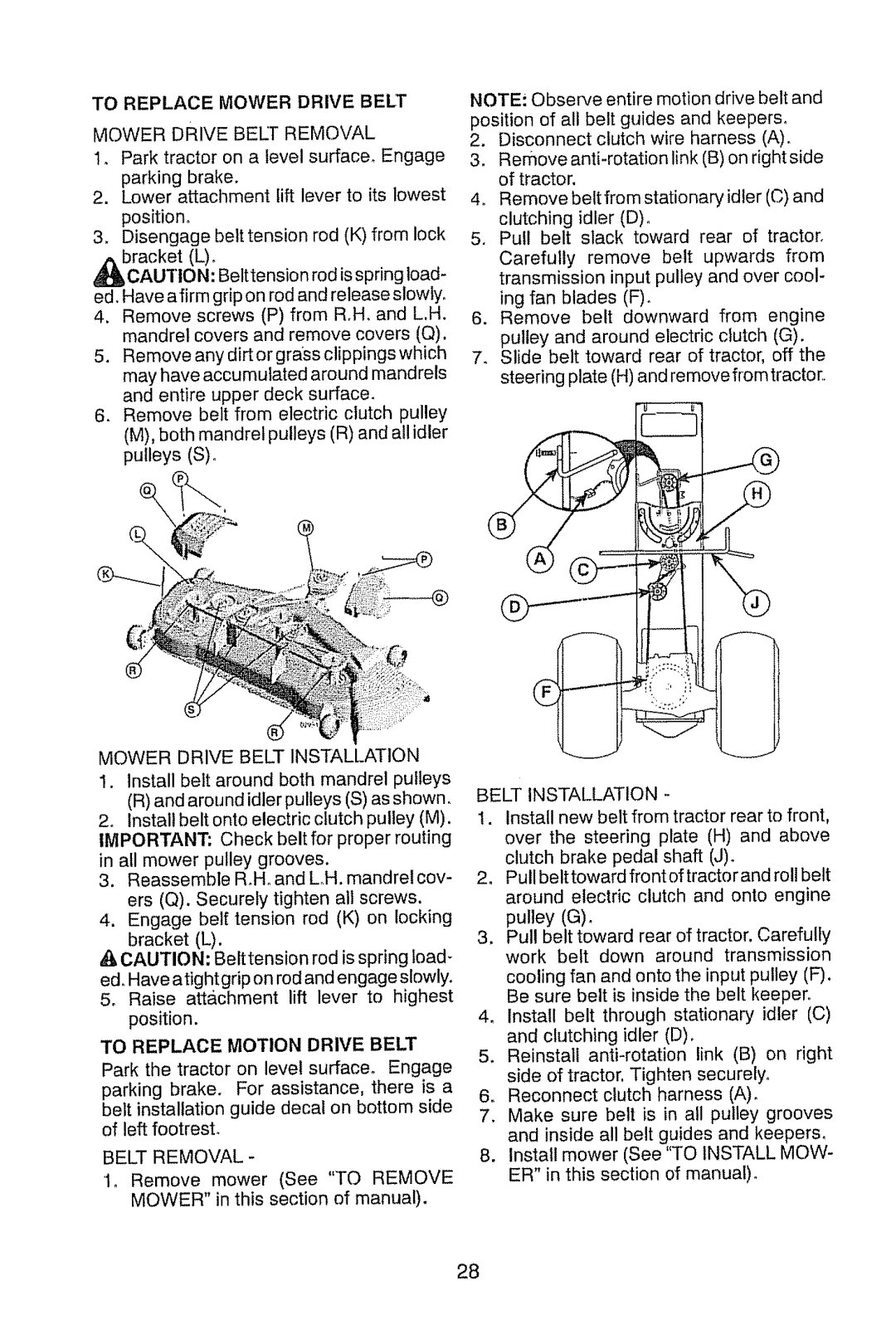 Craftsman 917.28948 owner manual To Replace Mower Drive Belt 