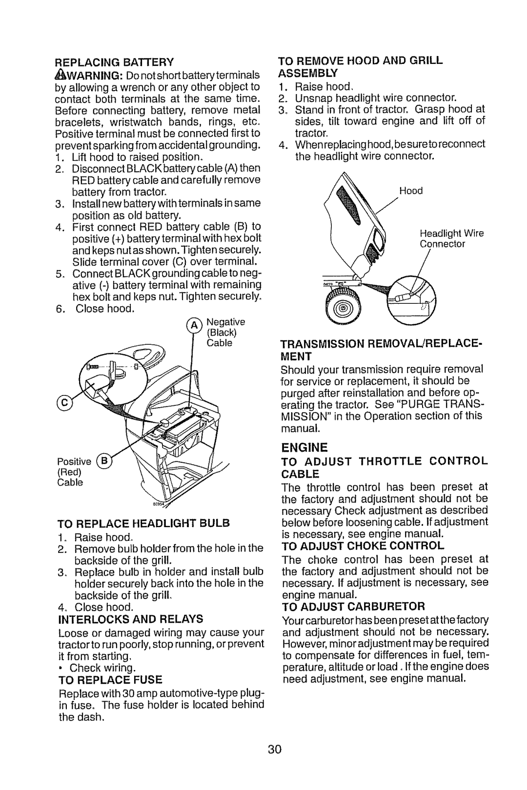 Craftsman 917.28948 owner manual Ment, Engine To Adjust Throttle Control Cable 