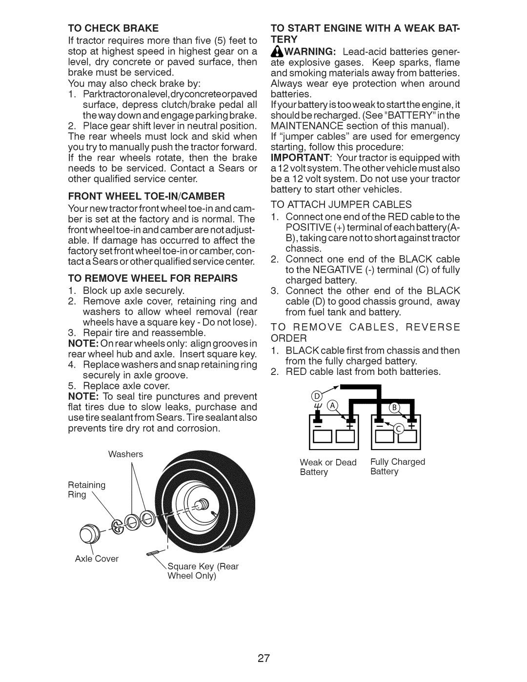 Craftsman 917.28955 owner manual To Check Brake 