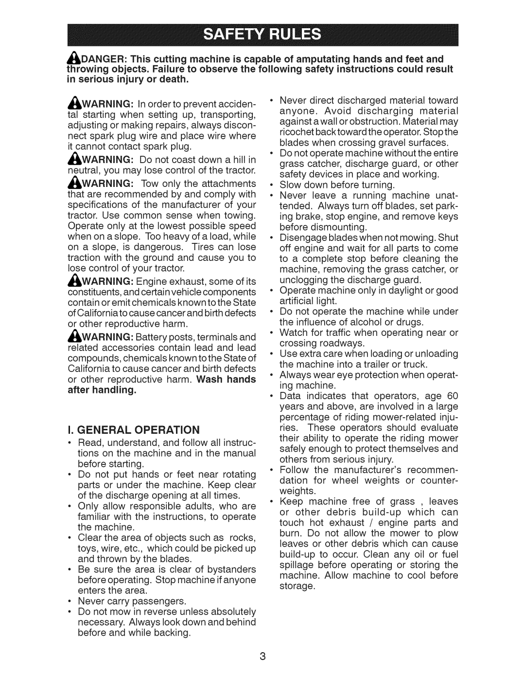 Craftsman 917.28955 owner manual I. General Operation 