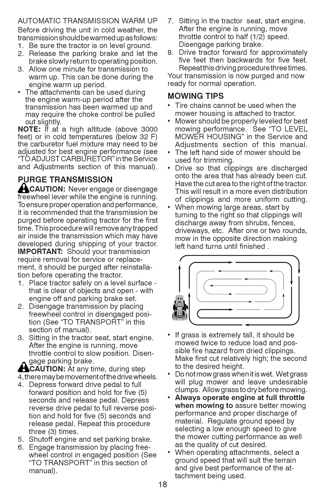 Craftsman 917.28990, YT 4500 manual Purge TRANSMiSSiON, Mowing TiPS 