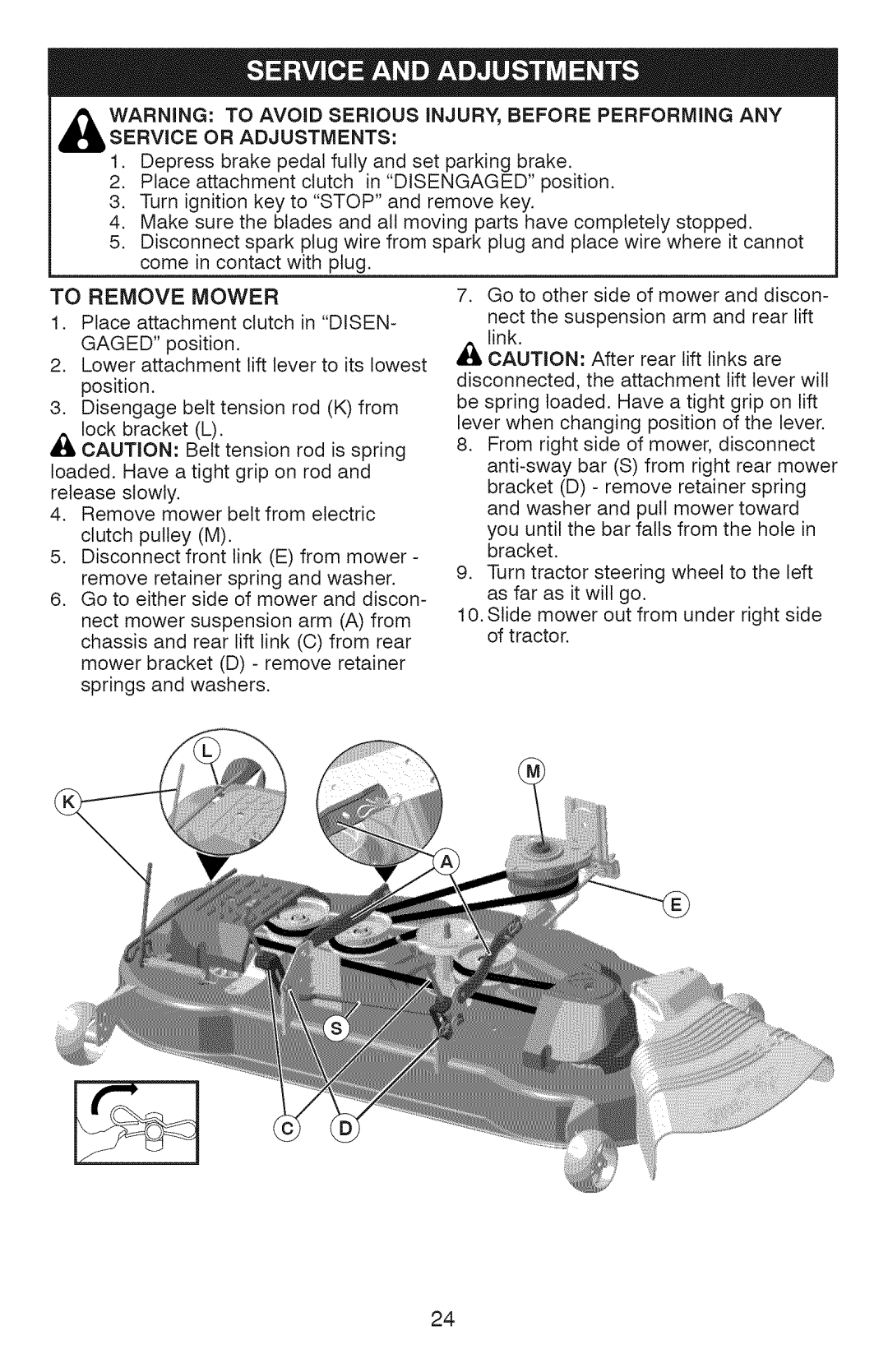 Craftsman 917.28990, YT 4500 manual To Remove Mower 