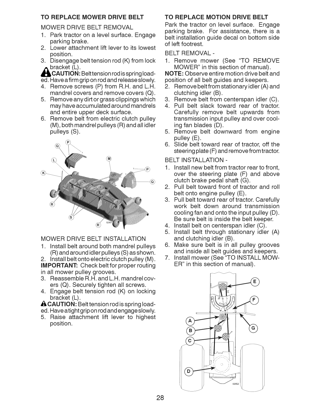 Craftsman 917.28991 manual To Replace Mower Drive Belt 