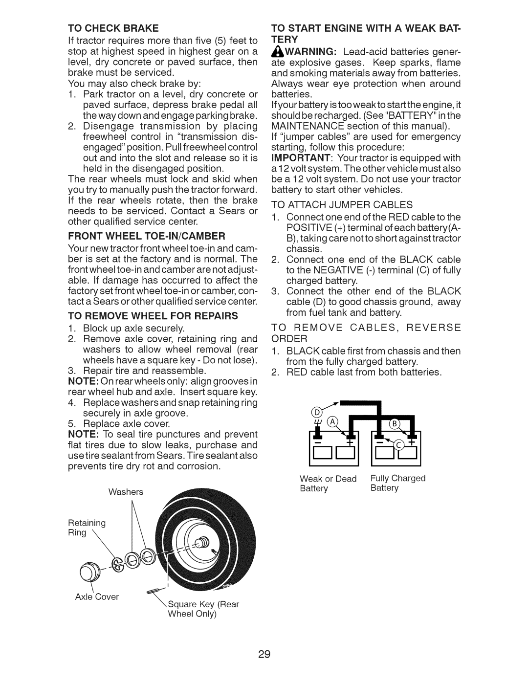 Craftsman 917.28991 manual To Attach Jumper Cables 