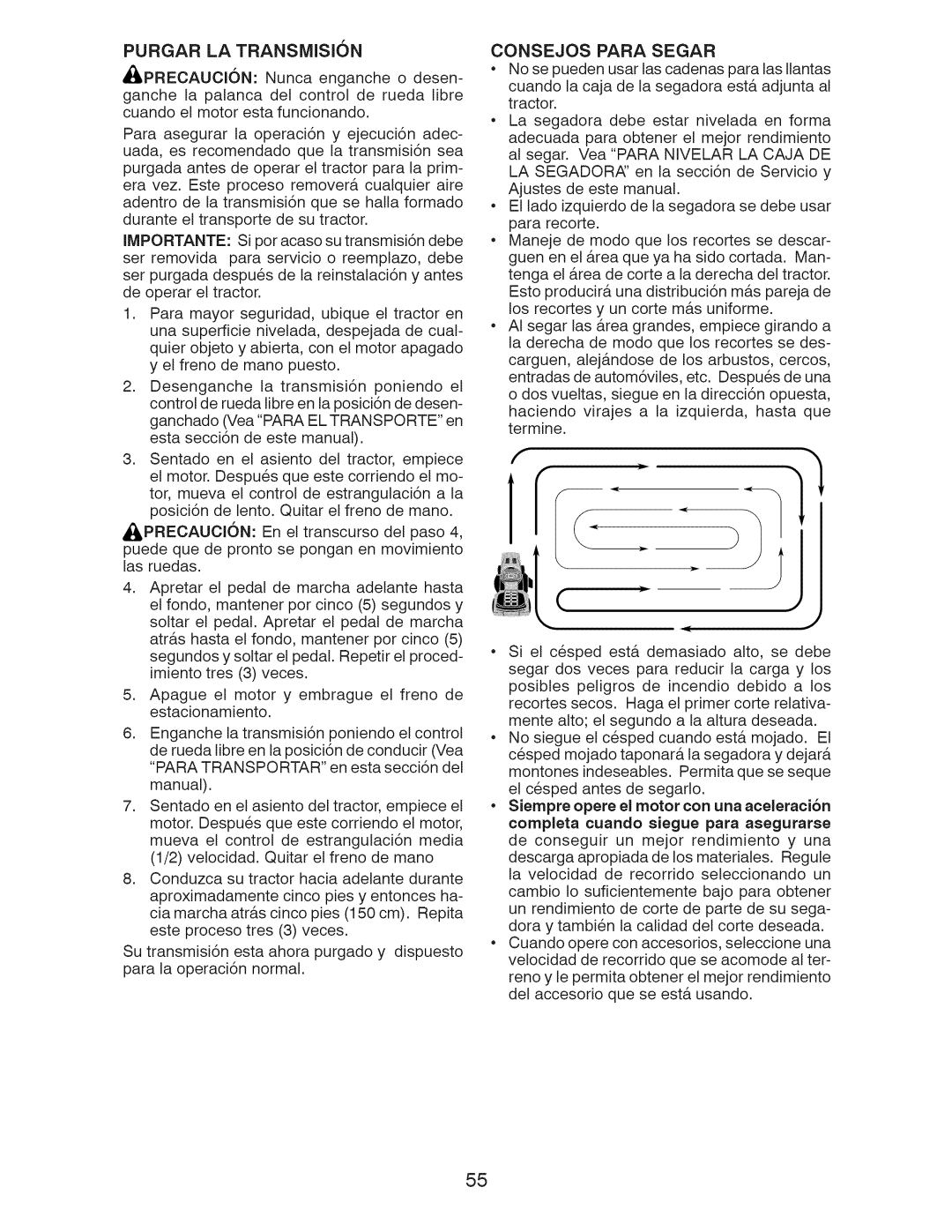 Craftsman 917.28991 manual Purgar LA Transmision, Consejos Para Segar 