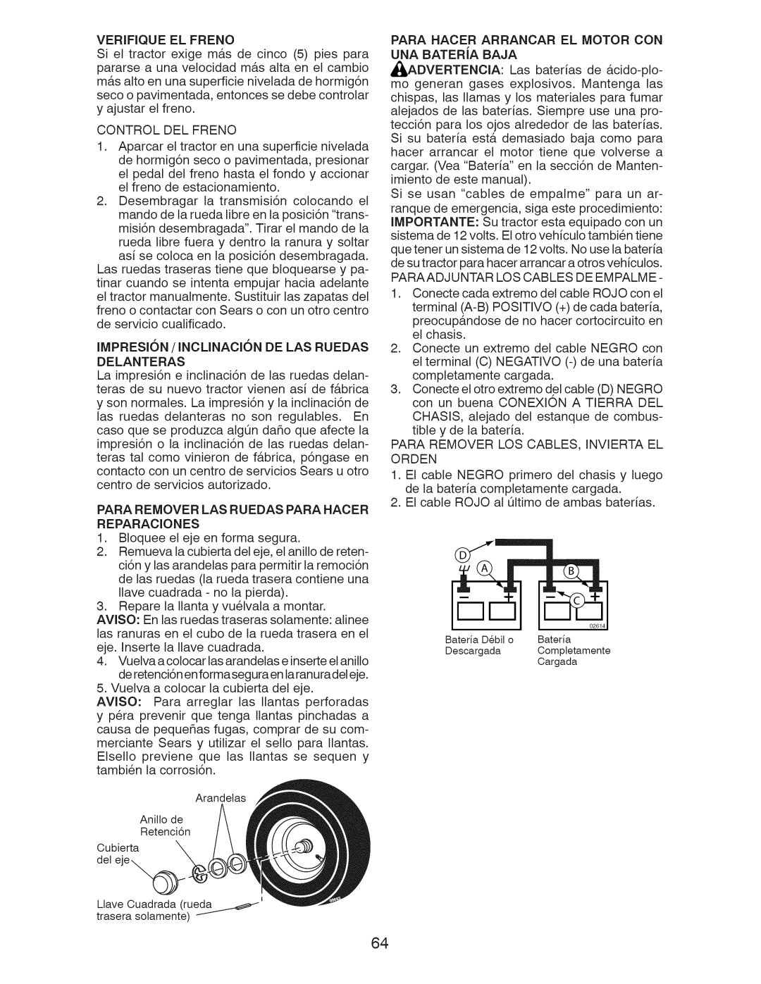 Craftsman 917.28991 manual Verifique EL Freno, Control DEL Freno, Paraadj Untar LOS Cables DE EM Palm E 