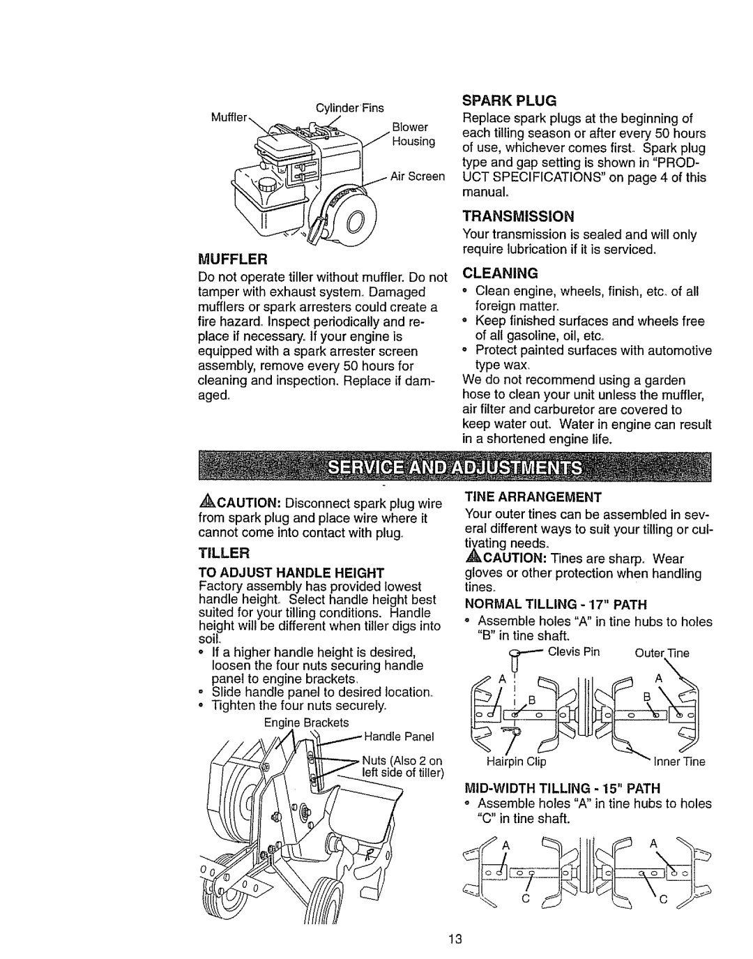 Craftsman 917.2922 owner manual Tiller, Transmission, Cleaning 