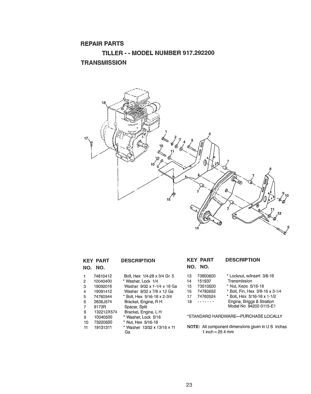 Craftsman 917.2922 owner manual Tiller - Model Number 