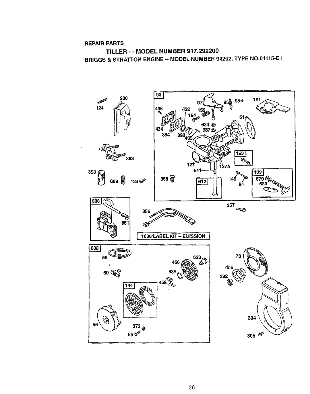 Craftsman 917.2922 owner manual Repair Parts 