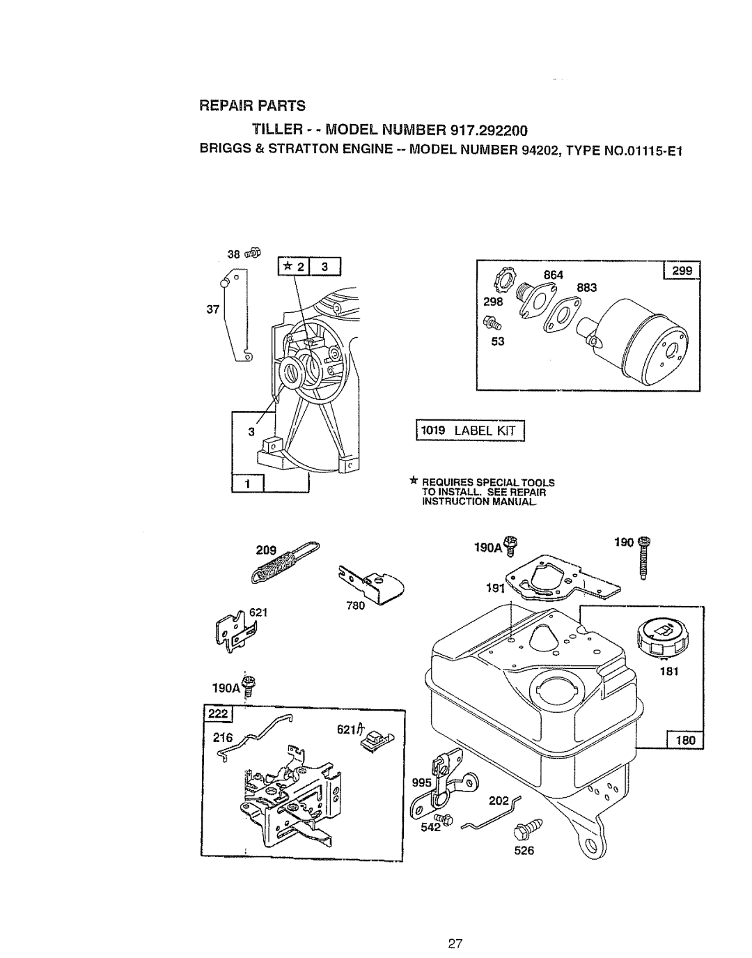 Craftsman 917.2922 owner manual 883, 181 190A 