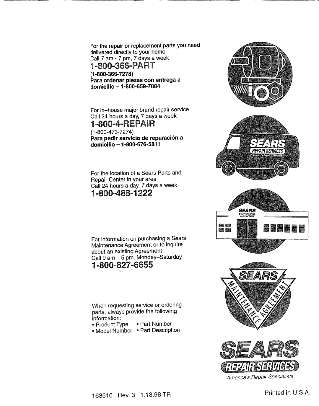 Craftsman 917.2922 owner manual =orthe repair or replacement parts you need, Para ordenar piezas con entrega a domicilio 