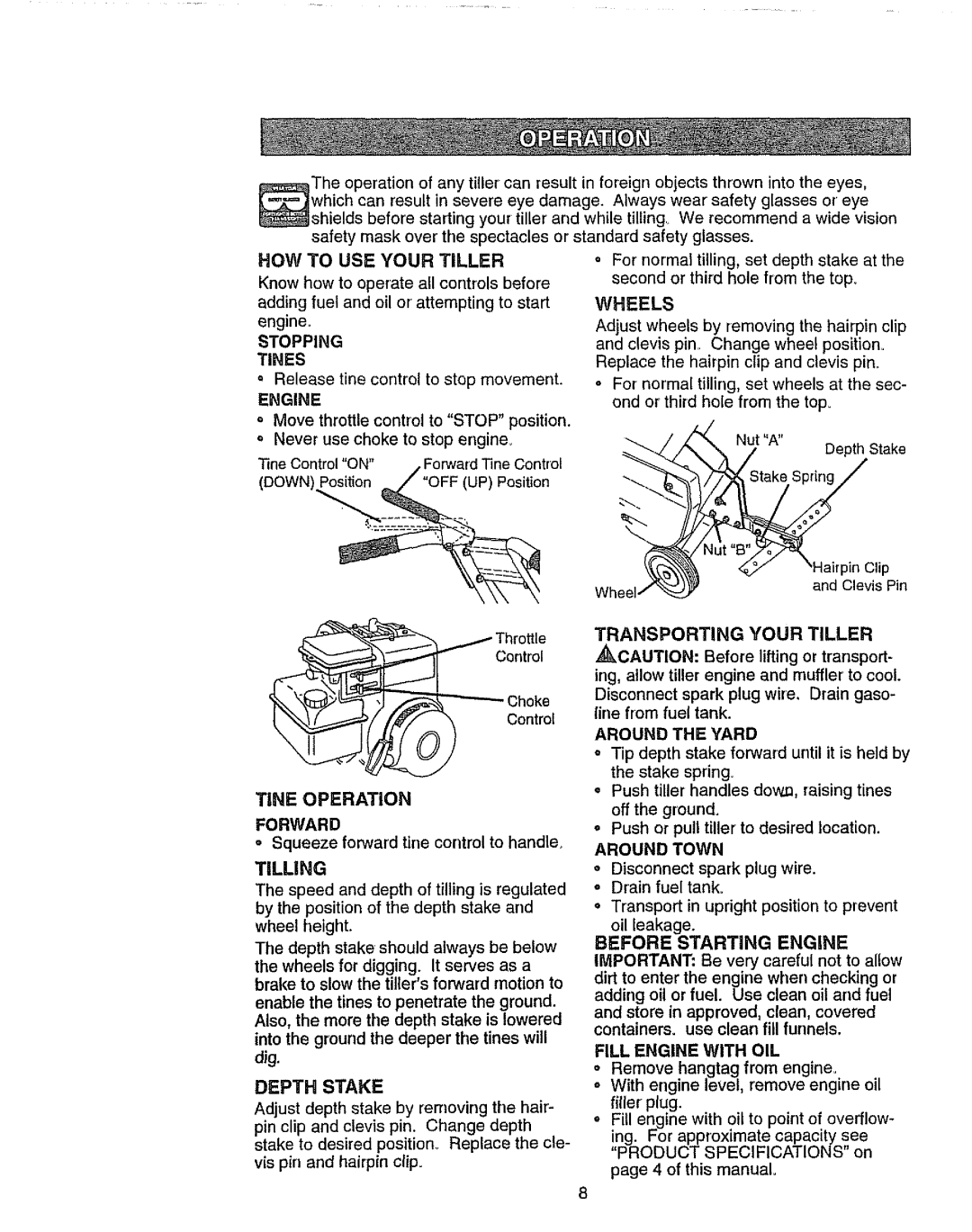 Craftsman 917.2922 owner manual Tine Operation, Forward, Tilling 