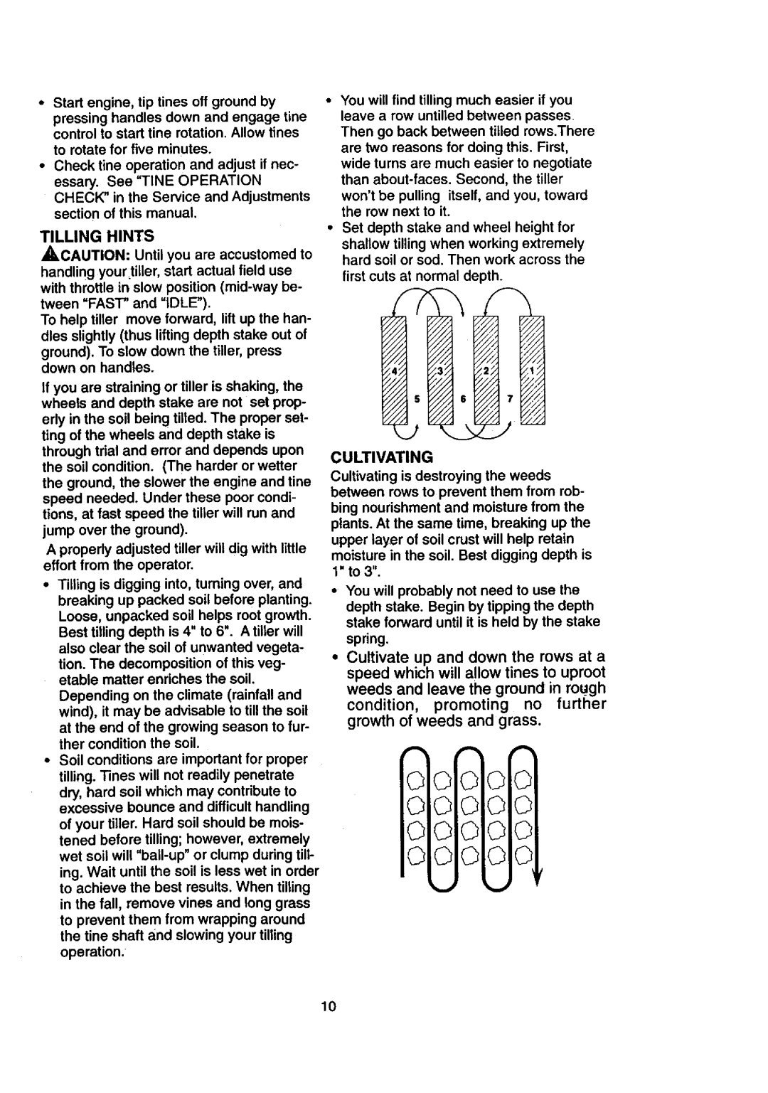 Craftsman 917.29239 owner manual Tilling Hints, Cultivating 