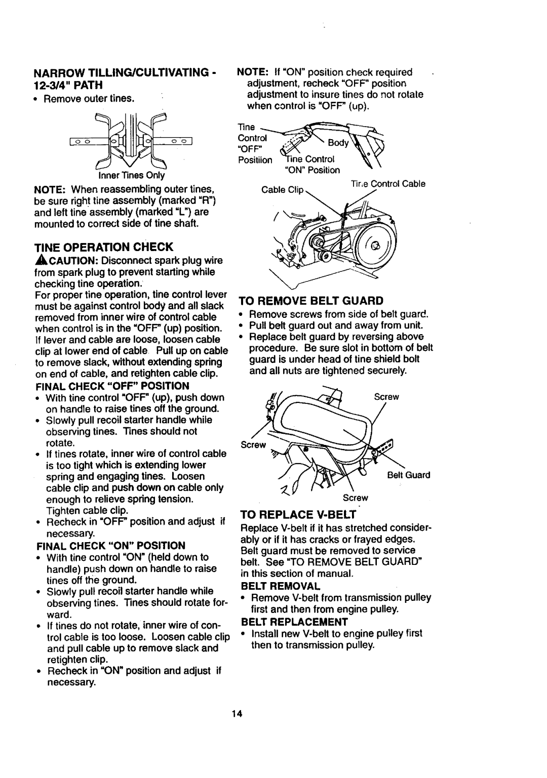 Craftsman 917.29239 owner manual Narrow TILLING/CULTIVATING 12-3/4 Path 