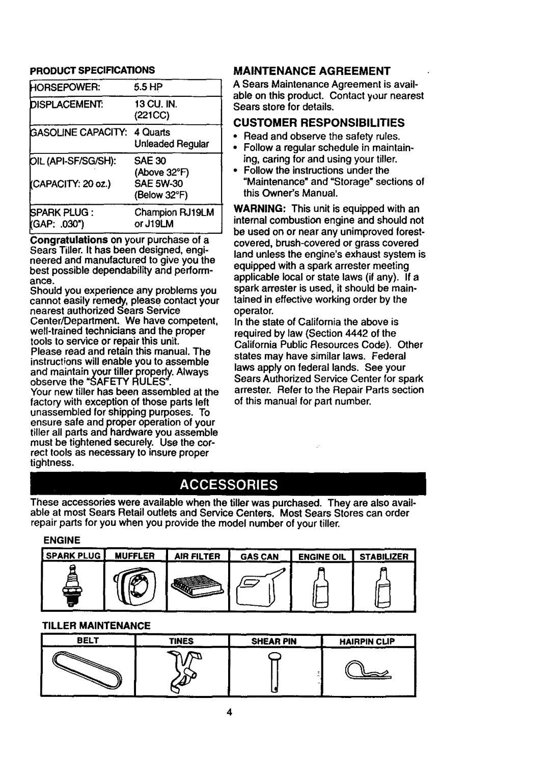 Craftsman 917.29239 owner manual s lu 4scEls- I z, Customer Responsibilities 