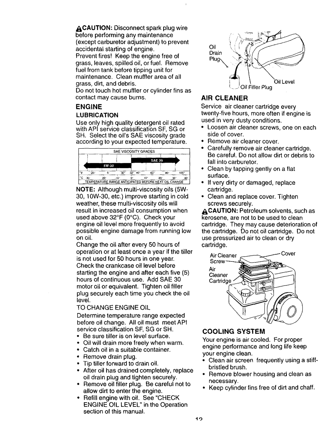 Craftsman 917.292394 owner manual AIR Cleaner, To Change Engine OIL 